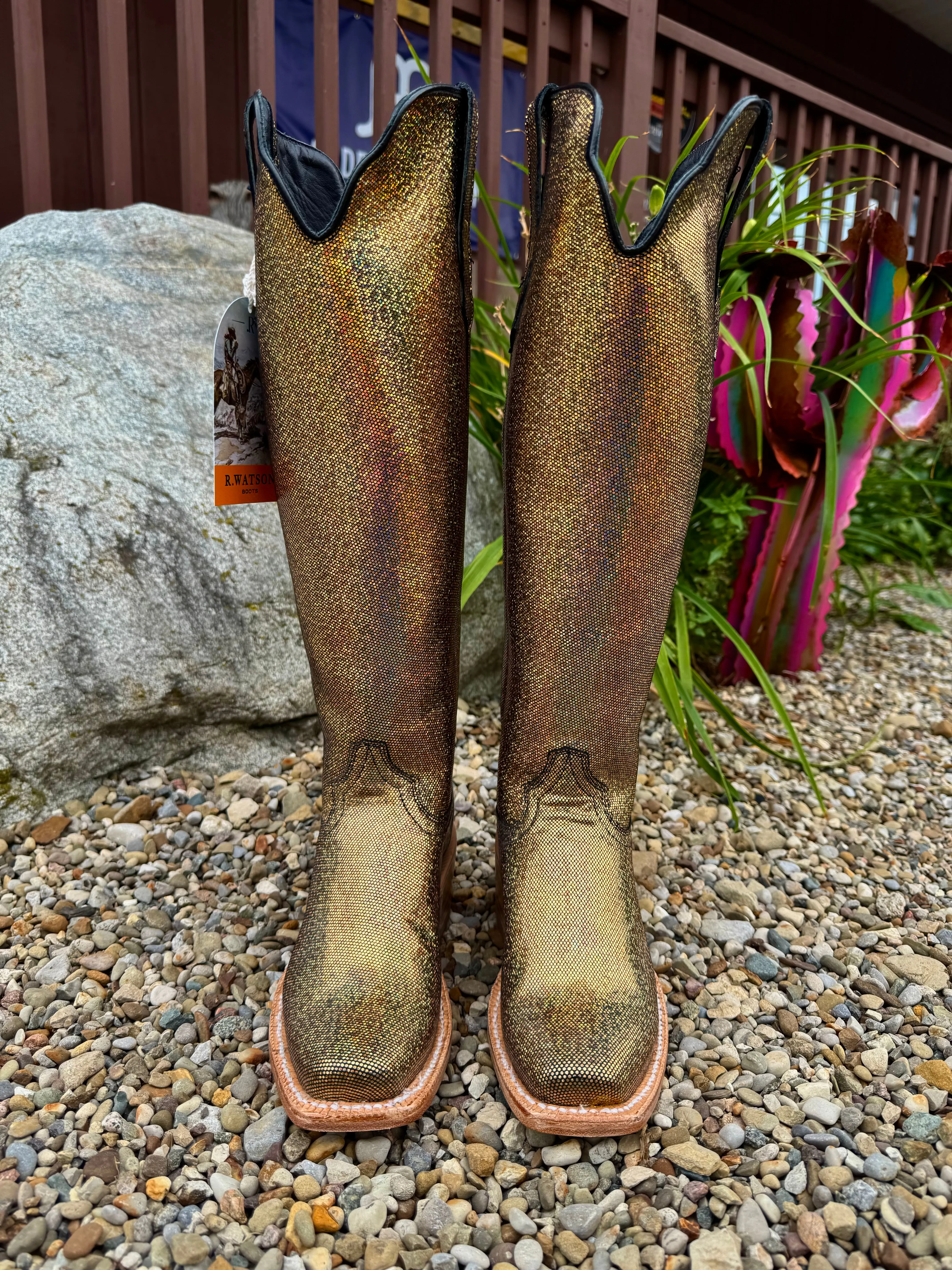 Textile Lining Versatile Style R. Watson Women's 17" Disco Fever Metallic Gold Cowgirl Boots RWL8320-1