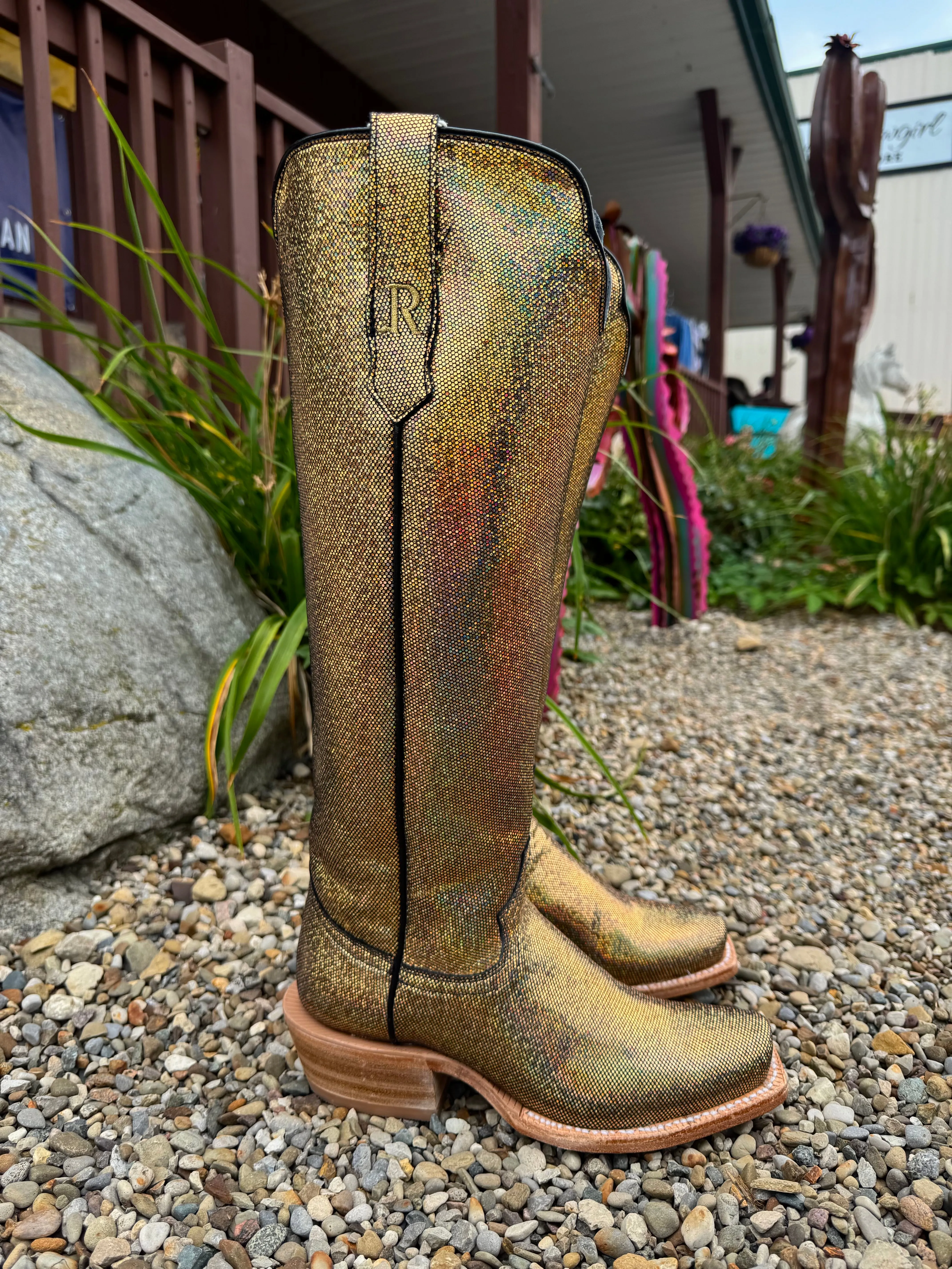 R. Watson Women's 17" Disco Fever Metallic Gold Cowgirl Boots RWL8320-1 Adventure Time