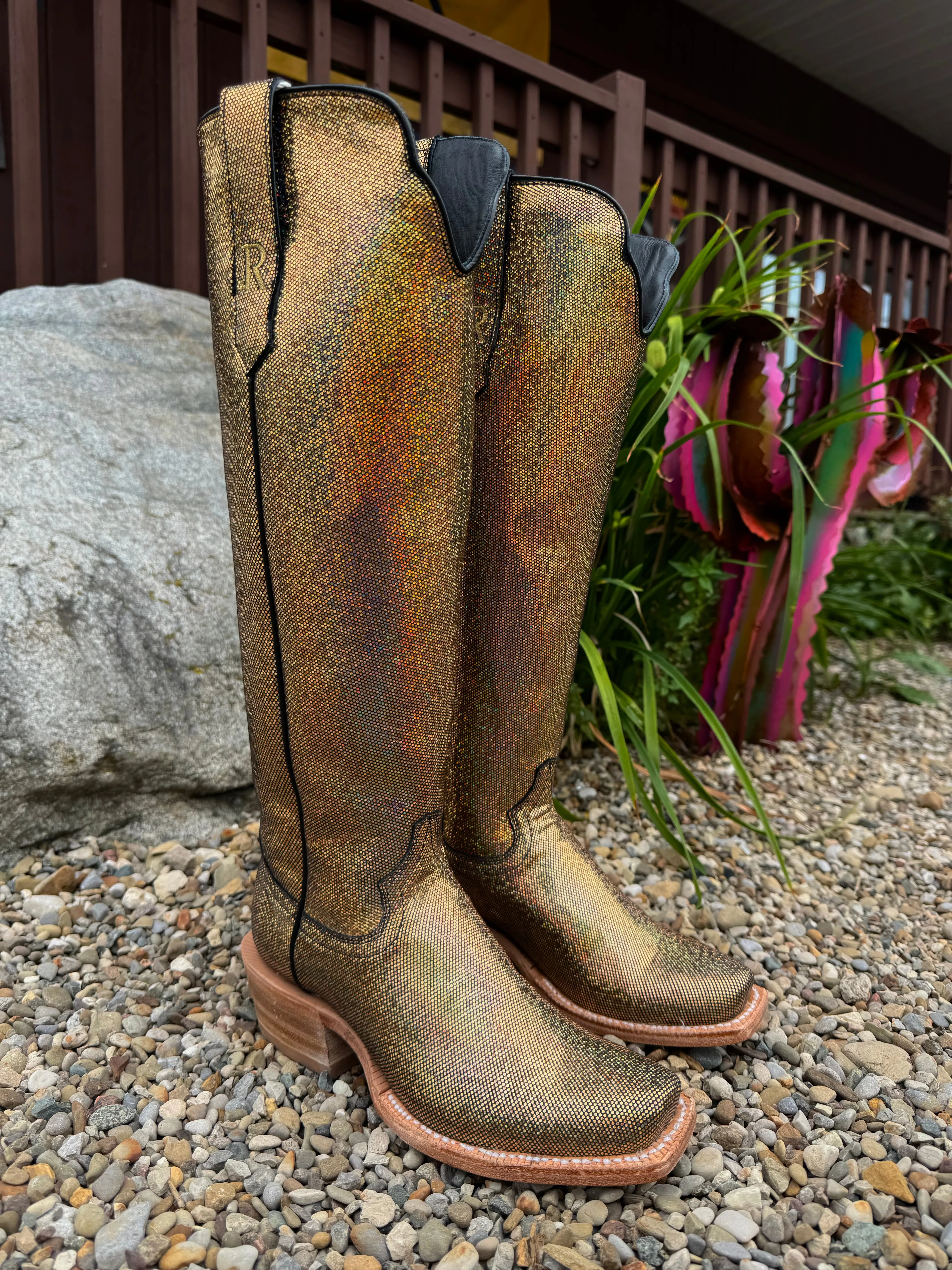 Durable Look Hybrid style R. Watson Women's 17" Disco Fever Metallic Gold Cowgirl Boots RWL8320-1