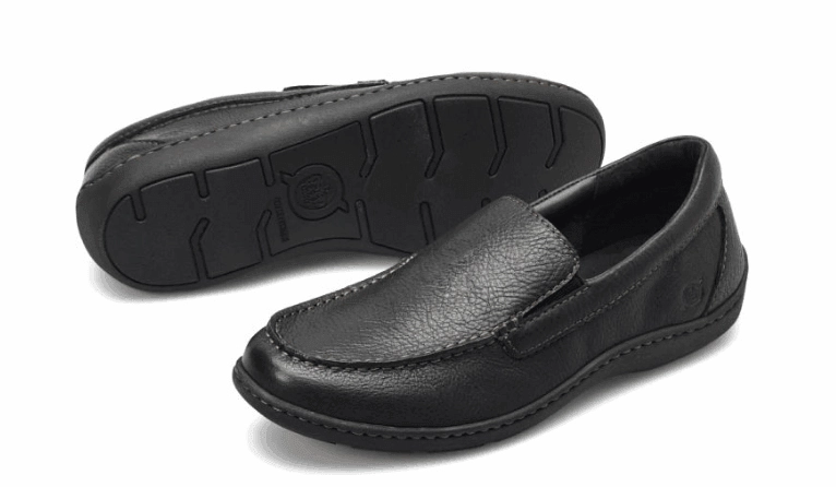 Functional Style Sleek Finish Born Men's Brompton II Black Leather Slip On Loafers Shoes BM0010703-BLK
