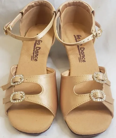 1.3" Mary -- Women's Thick Heel Latin Sandal -- Light Tan Satin senior care Satin Glow