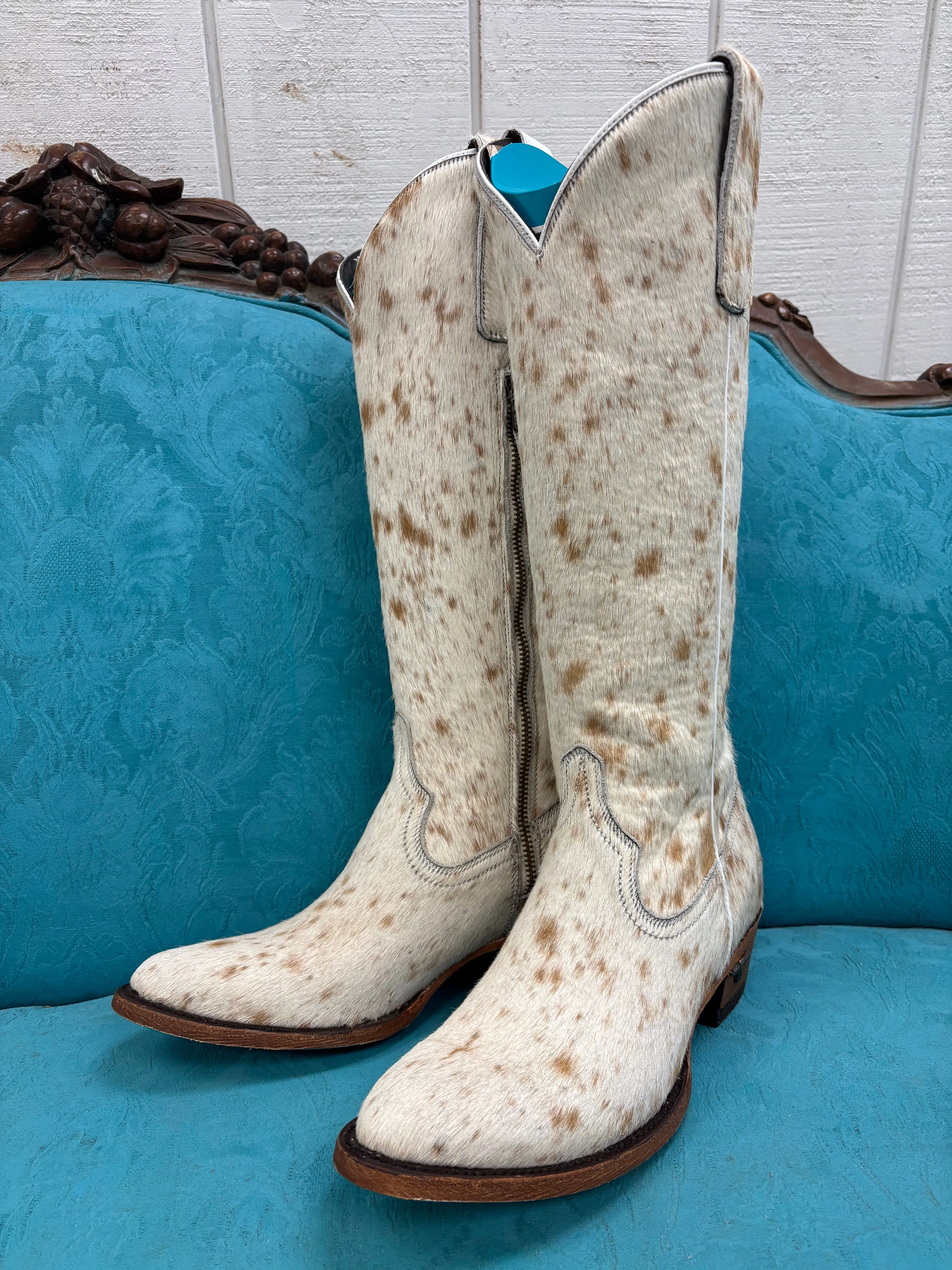 Lane Boots Womens Plain Jane Genuine Cowhide Hair-On Tall Cowgirl Boots LB0546C Open Toe Design