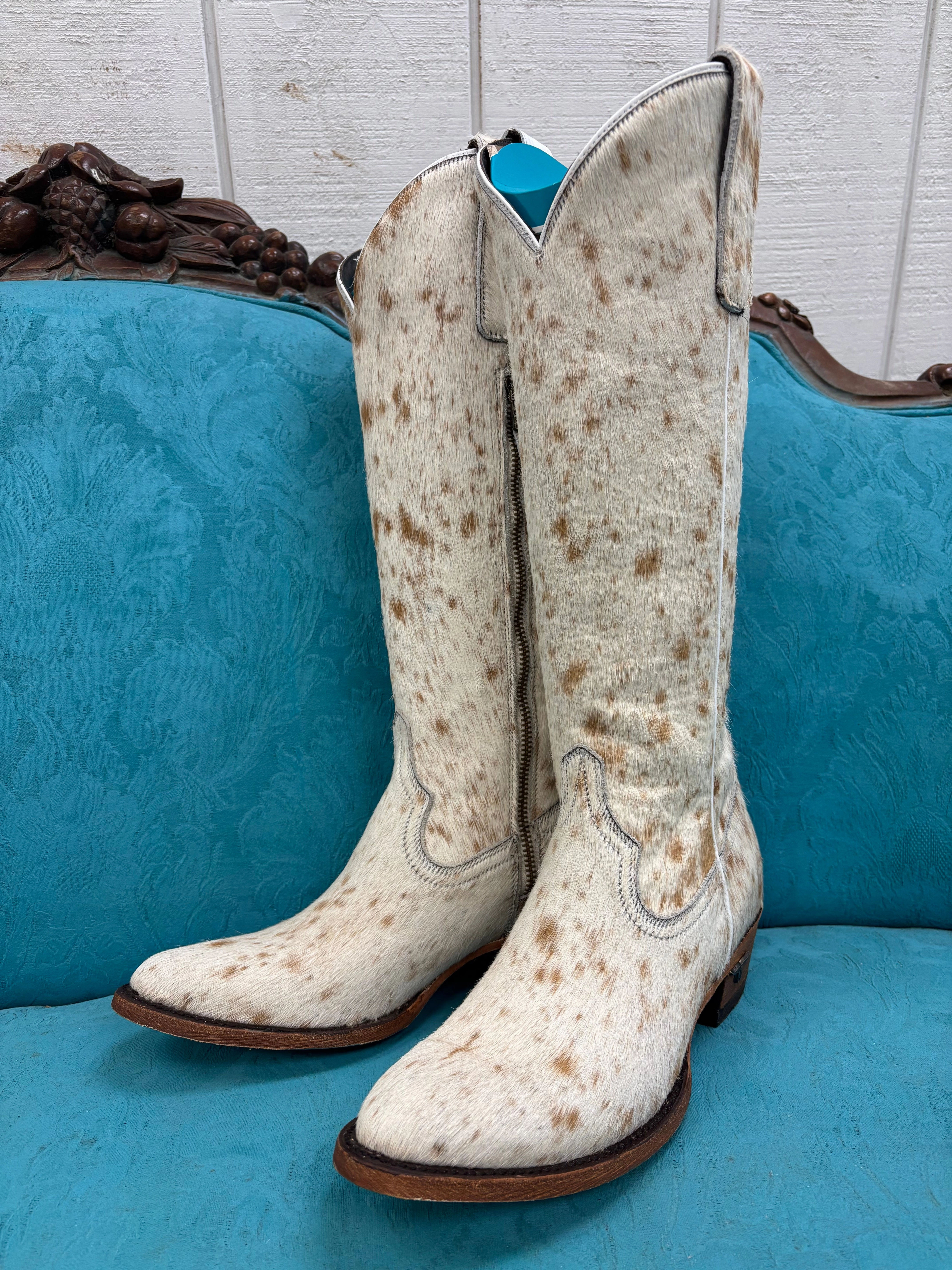 Lane Boots Womens Plain Jane Genuine Cowhide Hair-On Tall Cowgirl Boots LB0546C Open Toe Design