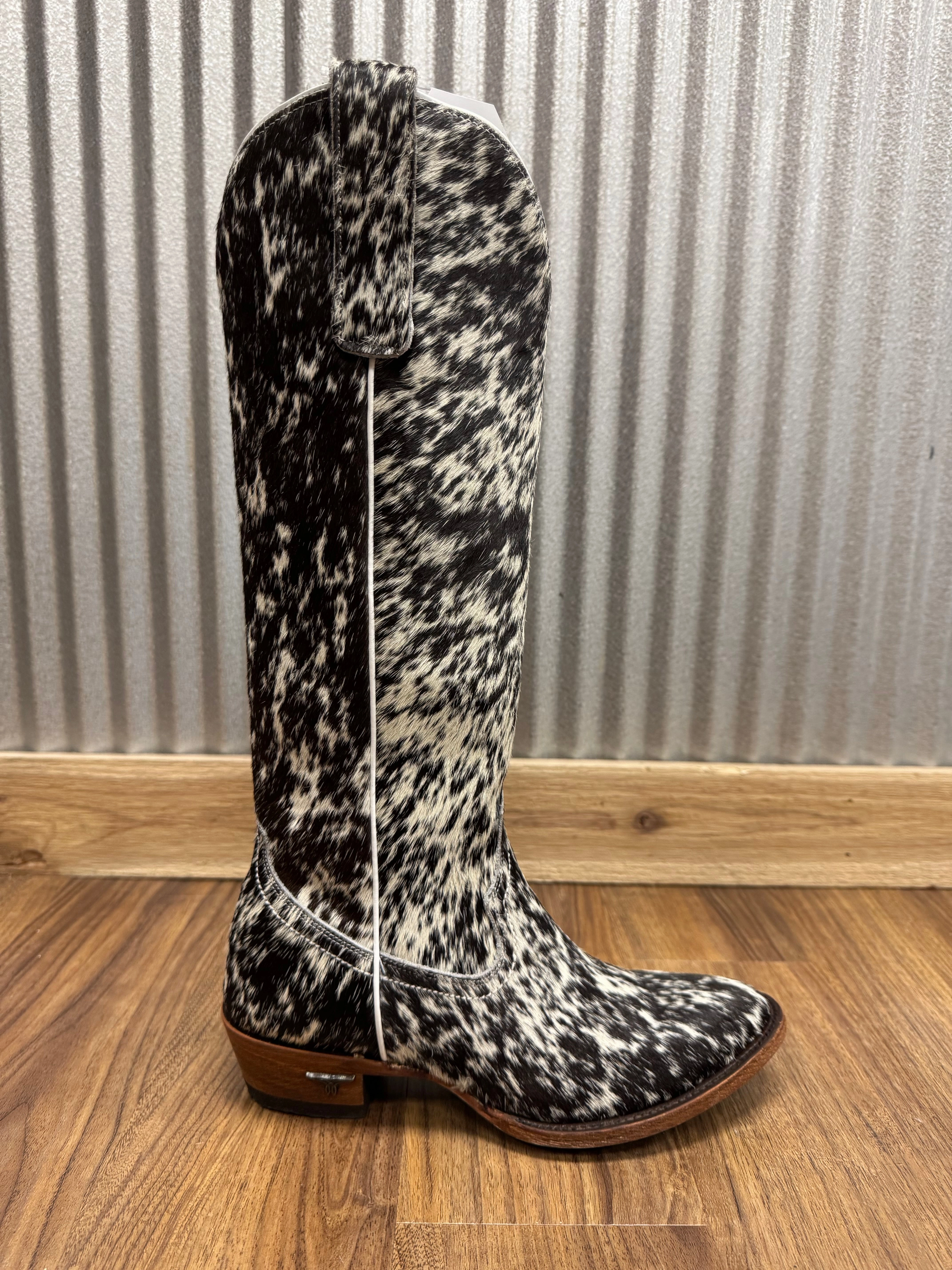 Slip-On Design Mesh Upper Lane Boots Womens Plain Jane Genuine Cowhide Hair-On Tall Cowgirl Boots LB0546C