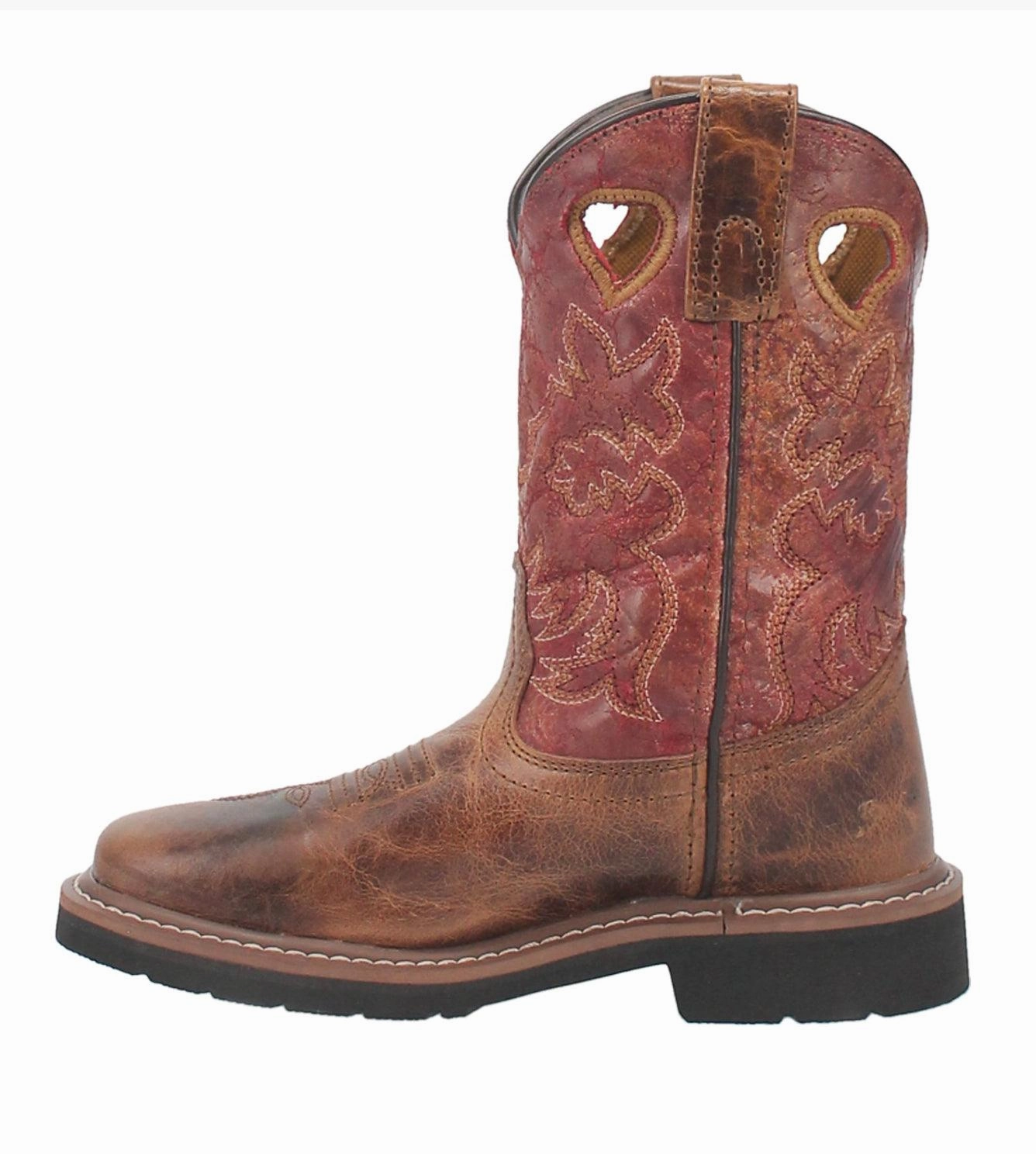 Dan Post Children/Youth Tan Leather & Red Top Adair Square Toe Cowboy Boots DPC2927 DPC3927 Music Festival Snow protection