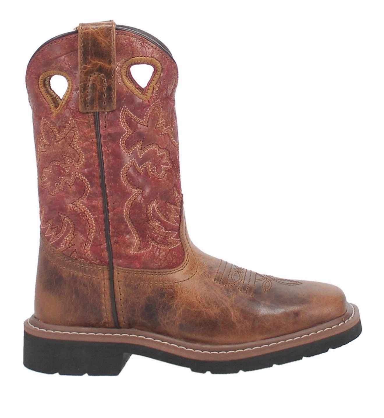 Zipper Closure Dan Post Children/Youth Tan Leather & Red Top Adair Square Toe Cowboy Boots DPC2927 DPC3927