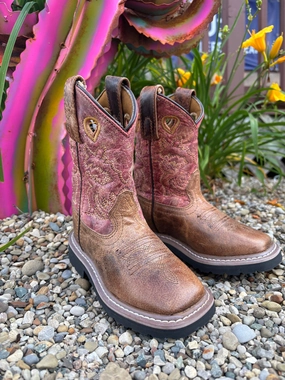 Dan Post Children/Youth Tan Leather & Red Top Adair Square Toe Cowboy Boots DPC2927 DPC3927 Waterproof Upper