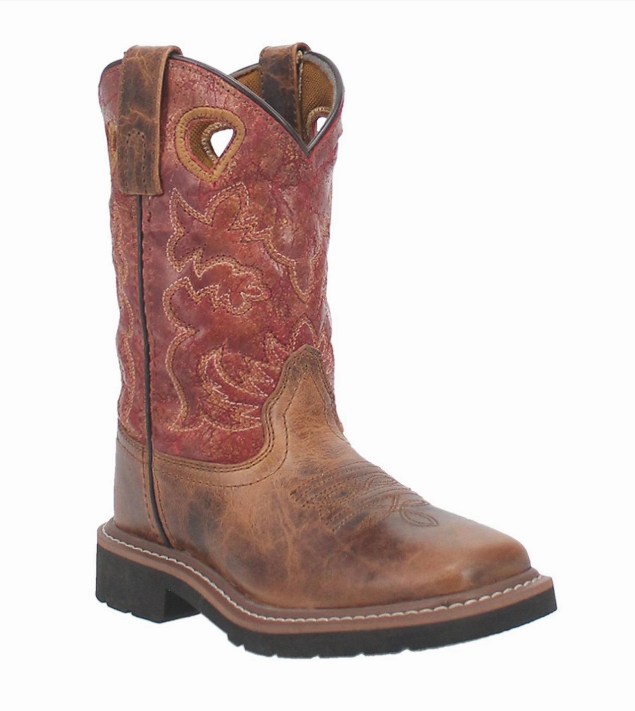Strong Laces compression Dan Post Children/Youth Tan Leather & Red Top Adair Square Toe Cowboy Boots DPC2927 DPC3927