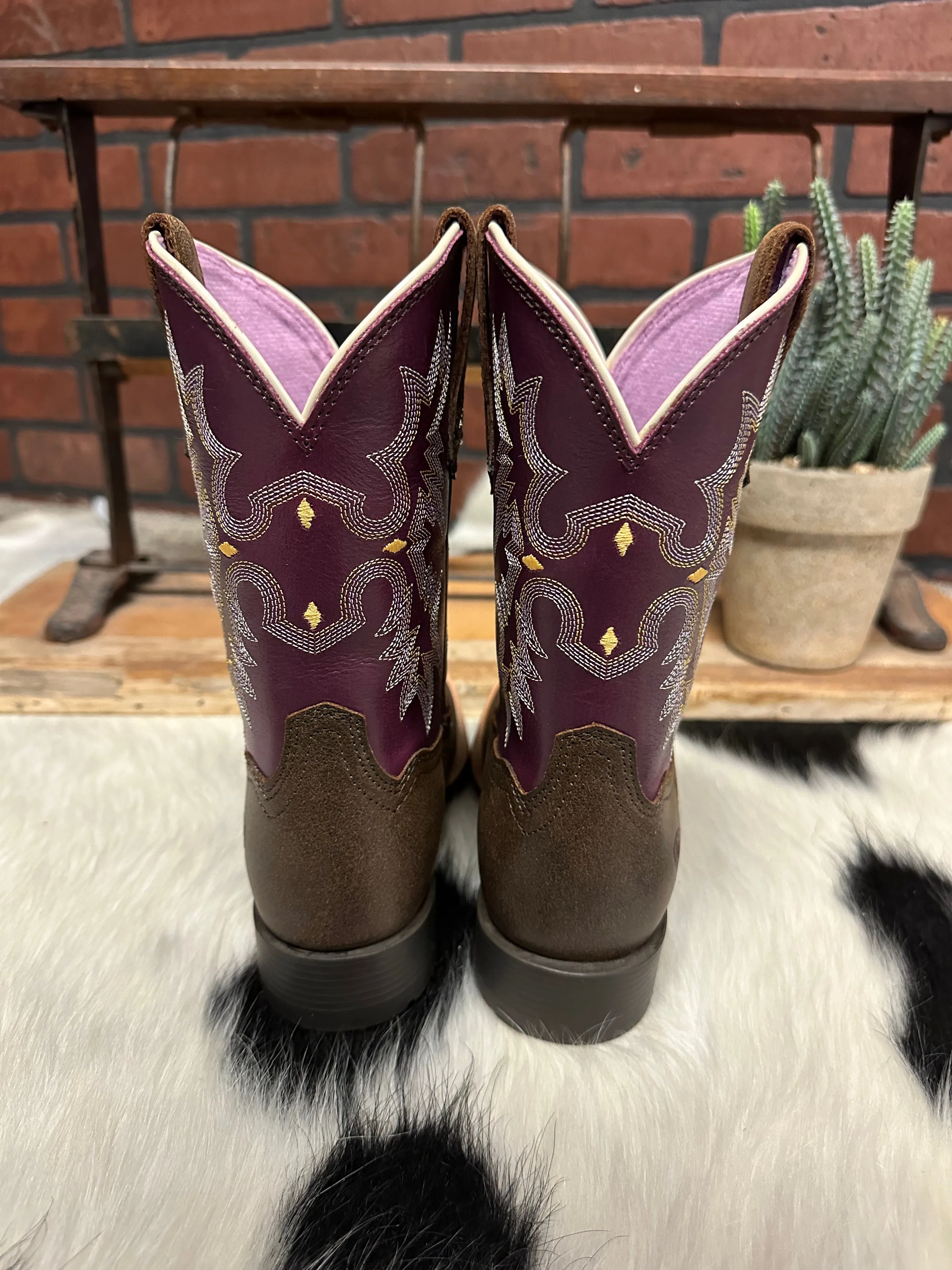 Ariat Children's/Youth Tombstone Brown/Purple Square Toe Western Cowboy Boot 10015390 Versatile