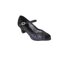 Trail Ease Ventilated Design 1.75" Dawn -- Open Toe Ballroom Shoe -- Black Glitter/Lace