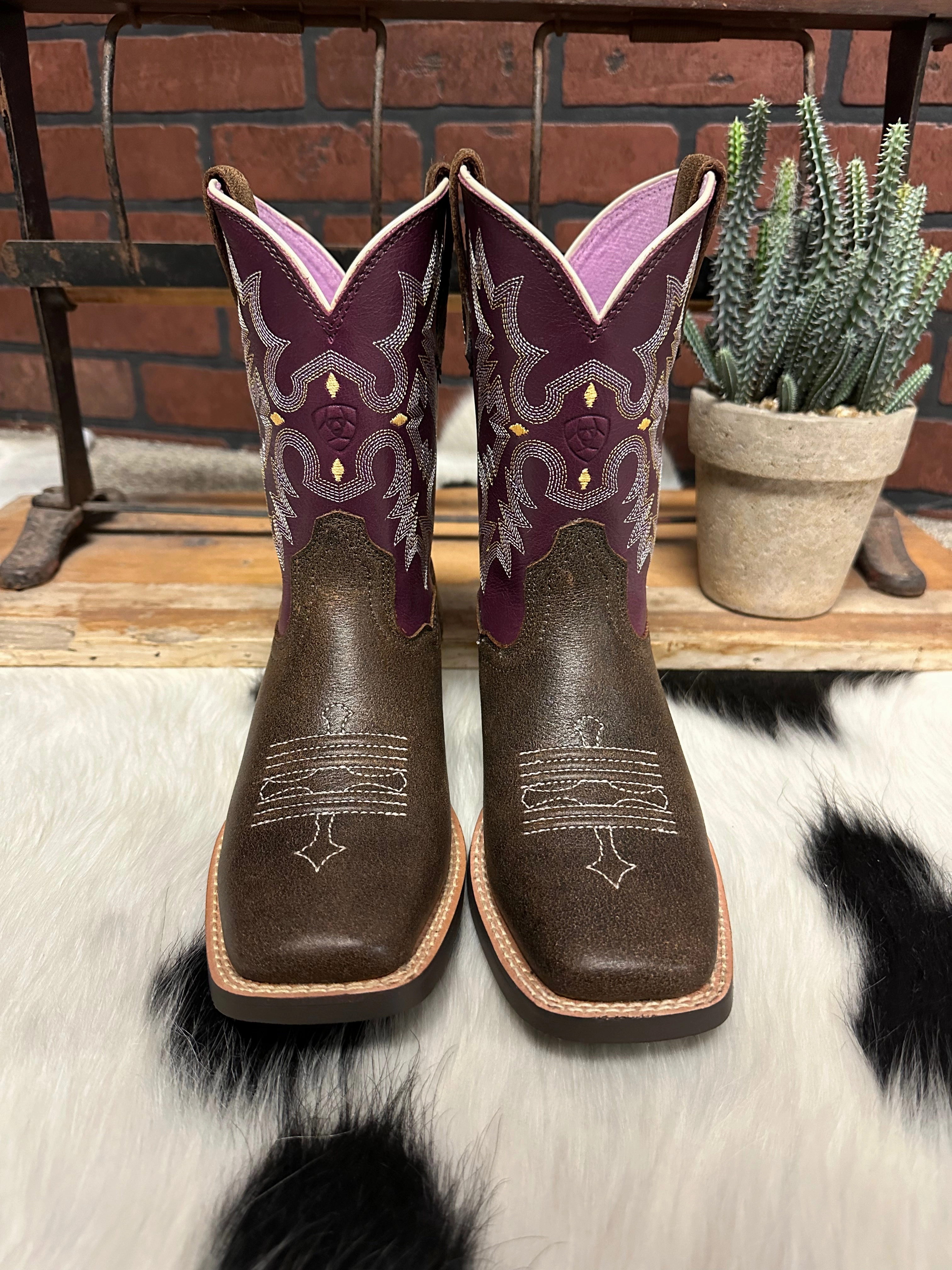 Ariat Children's/Youth Tombstone Brown/Purple Square Toe Western Cowboy Boot 10015390 High Shaft outdoor chill