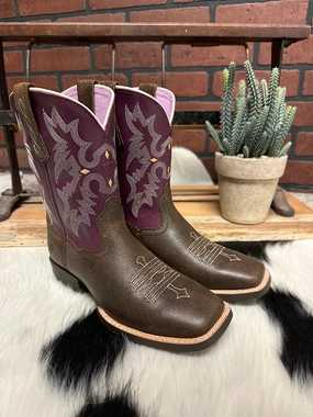 Ariat Children's/Youth Tombstone Brown/Purple Square Toe Western Cowboy Boot 10015390 Urban Commute