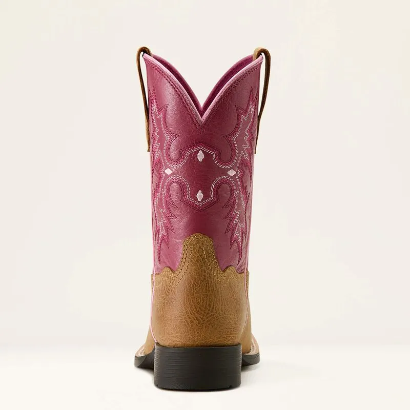 Cold Ready Ariat Childrens/Youth Tombstone Rose & Tan Wide Square Toe Cowgirl Boots 10063835