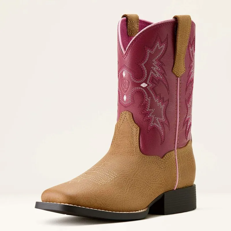 Long Haul Durable Design Ariat Childrens/Youth Tombstone Rose & Tan Wide Square Toe Cowgirl Boots 10063835