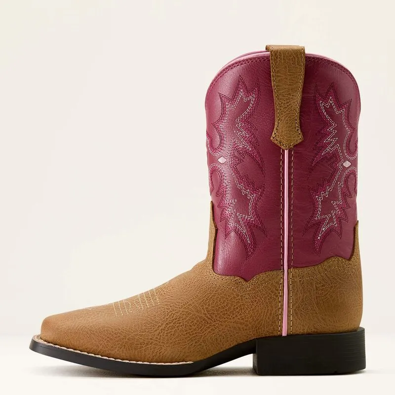 Ariat Childrens/Youth Tombstone Rose & Tan Wide Square Toe Cowgirl Boots 10063835 Unisex Cool All-Weather Design.