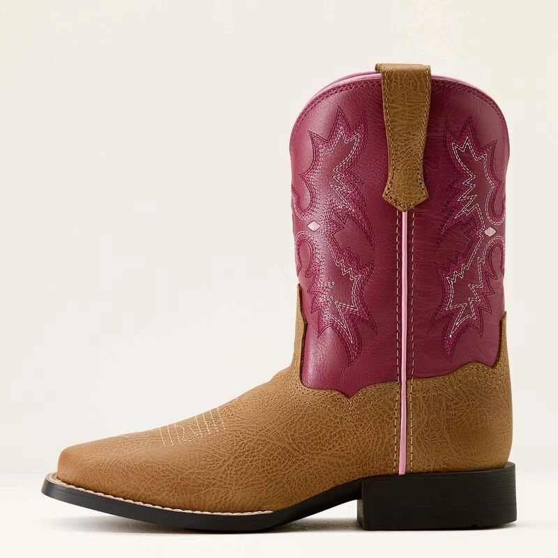 Ariat Childrens/Youth Tombstone Rose & Tan Wide Square Toe Cowgirl Boots 10063835 Unisex Cool All-Weather Design.