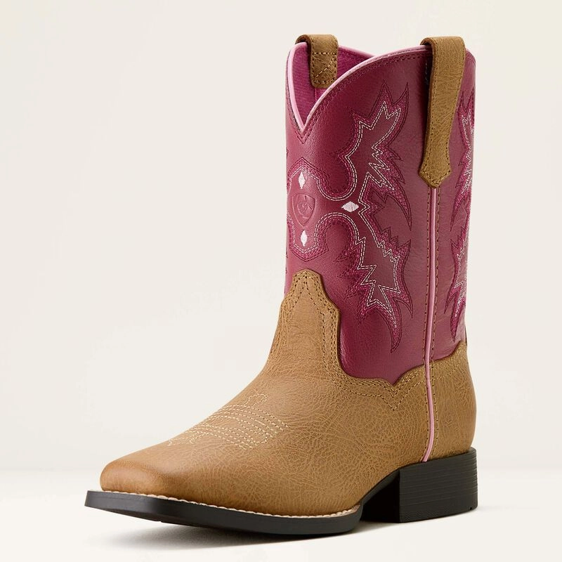 Long Haul Durable Design Ariat Childrens/Youth Tombstone Rose & Tan Wide Square Toe Cowgirl Boots 10063835