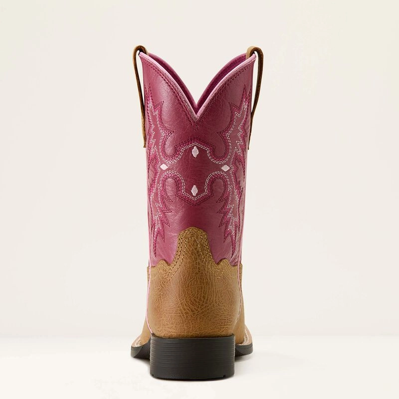 Cold Ready Ariat Childrens/Youth Tombstone Rose & Tan Wide Square Toe Cowgirl Boots 10063835