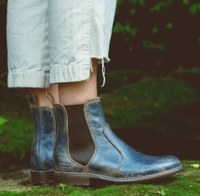 Bed Stu Women's Nandi Cobalt Blue Lux Leather Ankle Boots F301008-CBLLUX EasyToClean Croc Look