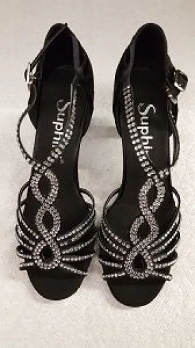 2.5" Sofia -- Women's Flare Heel Latin Sandal -- Black Satin Look Ready Youth Fresh