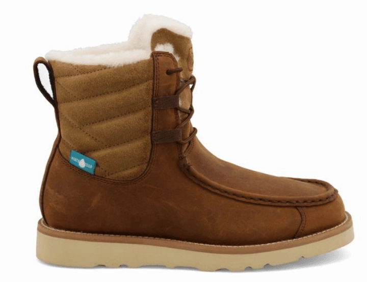 Twisted X Women's 6" Shearling Lined Wedge Sole Lace Up Boots Oiled Saddle Leather & Nutmeg WCAW001 Cozy Lined Farm Ready