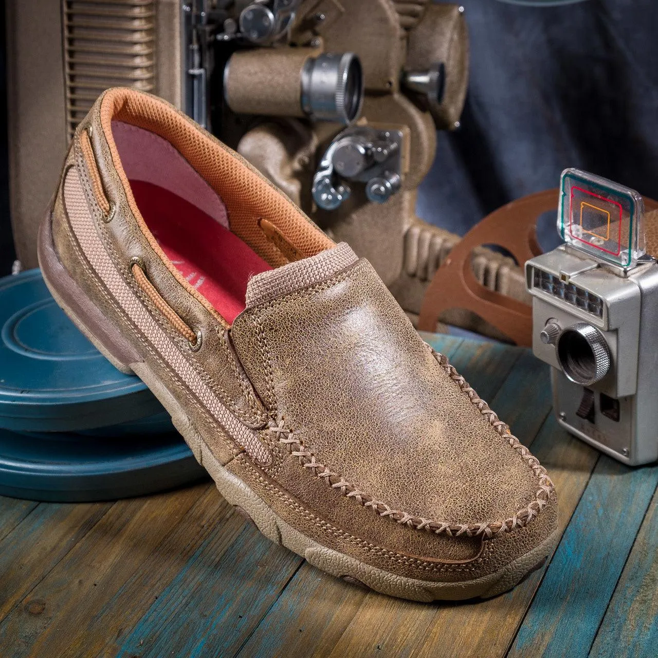 Twisted X Mens Leather Slip-on Bomber Driving Mocs Casual Shoe MDMS002 Low Top Practical Wear