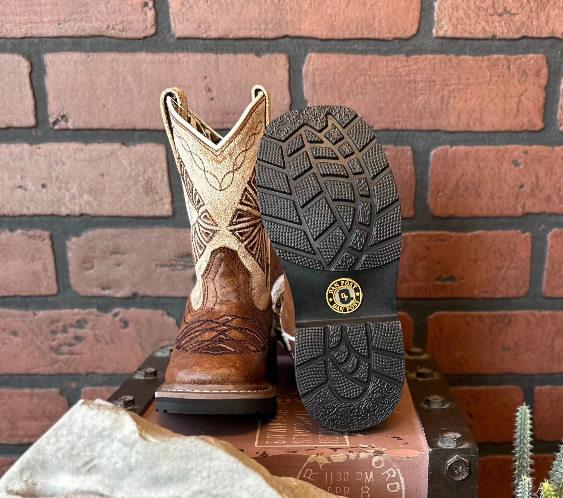 Dan Post Children/Youth Brown Leather & Cream Top Lil' Kite Square Toe Western Cowgirl Boot DPC2953 DPC3953 High   Quality Leather