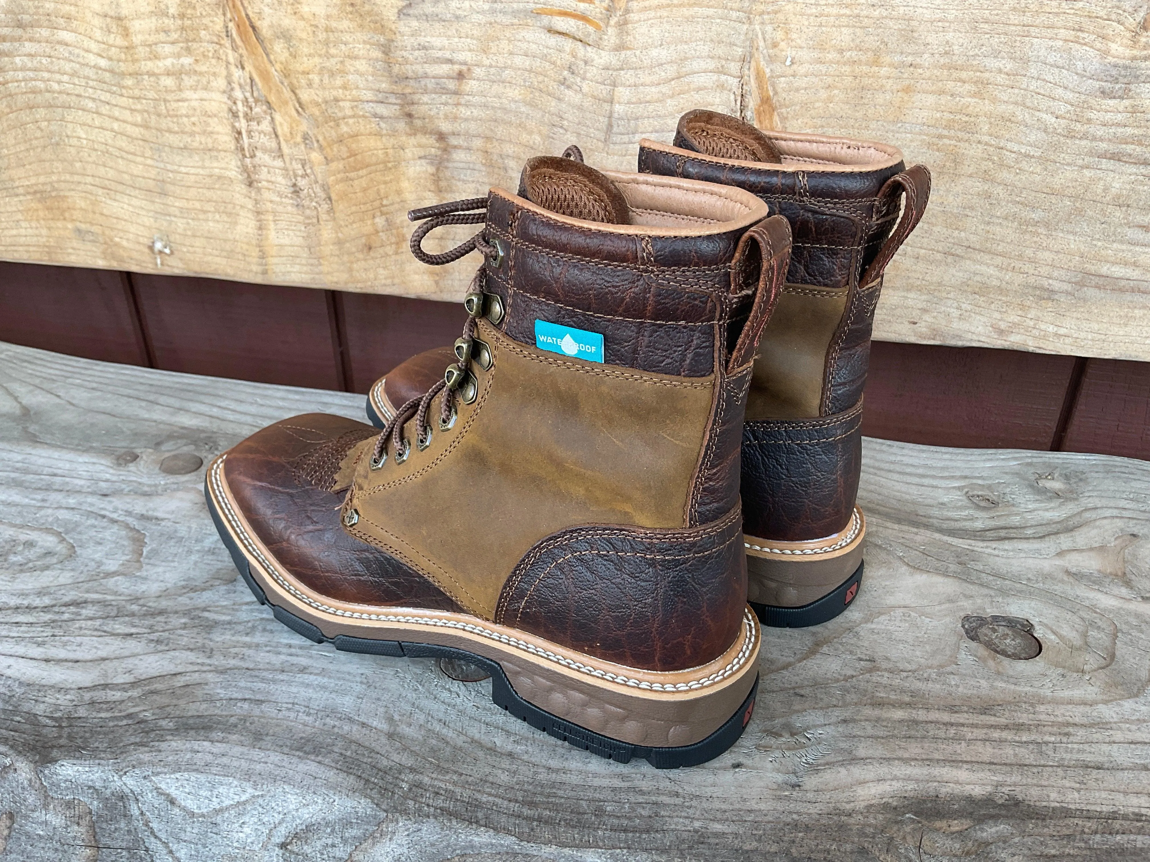 Twisted X Men's CellStretch Waterproof 8 Lace Up Saddle Leather & Cognac Work Boot MXLW001 Abrasion   Resistant