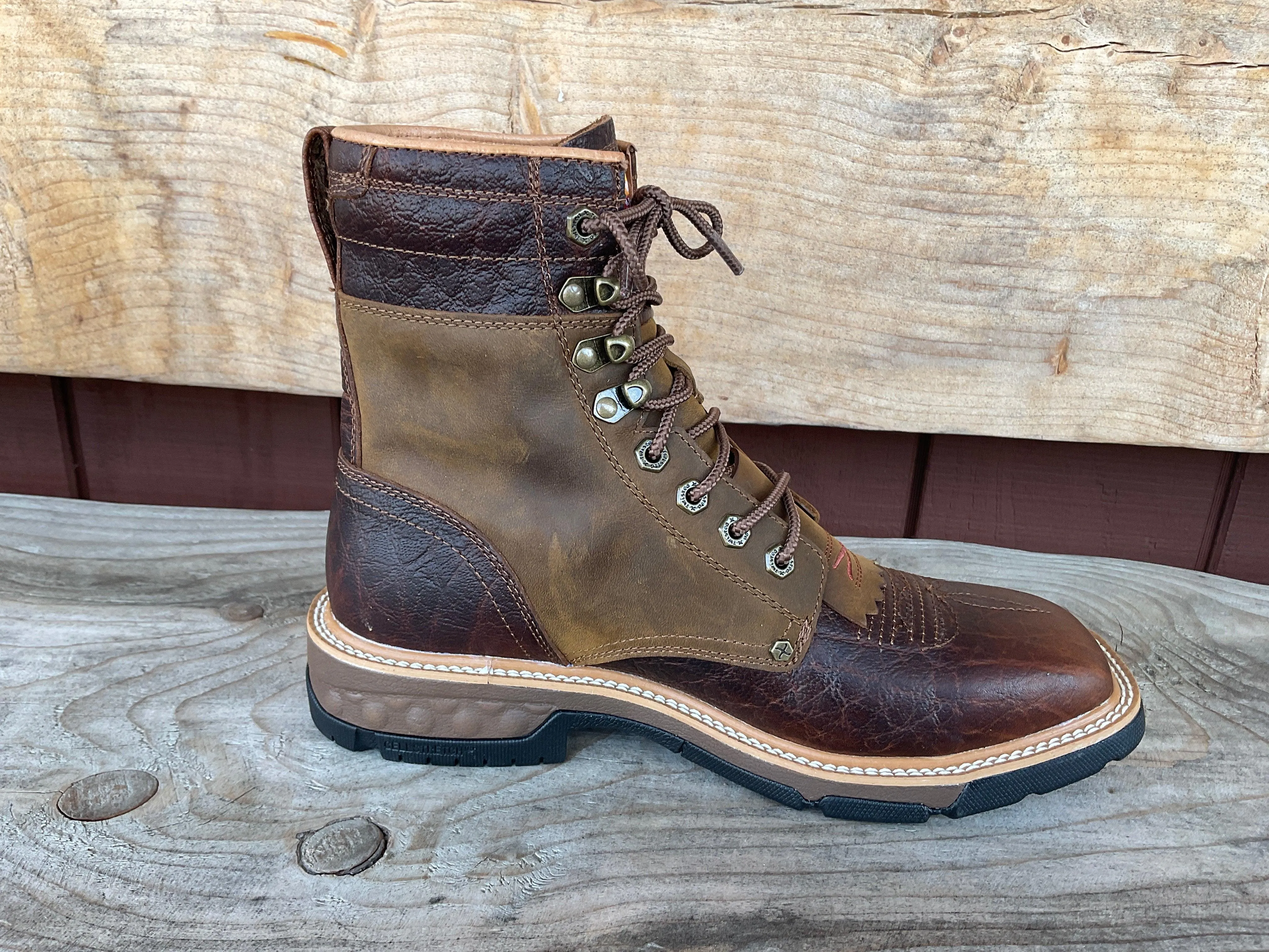 Easy to Wear Durable Construction Twisted X Men's CellStretch Waterproof 8 Lace Up Saddle Leather & Cognac Work Boot MXLW001
