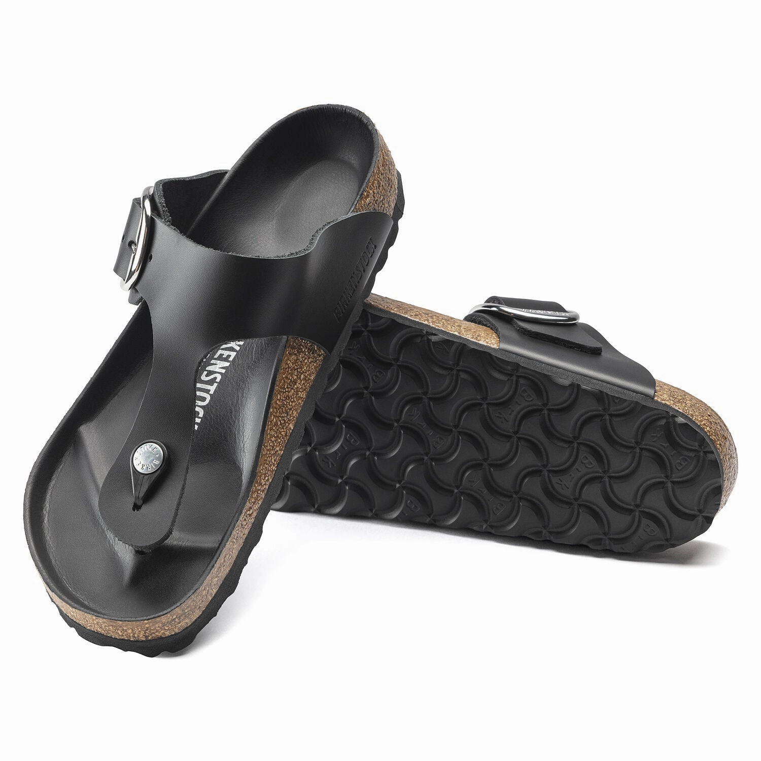 Simple Slip Stylish Sandals for Men Gizeh | Big Buckle | Leather | Black