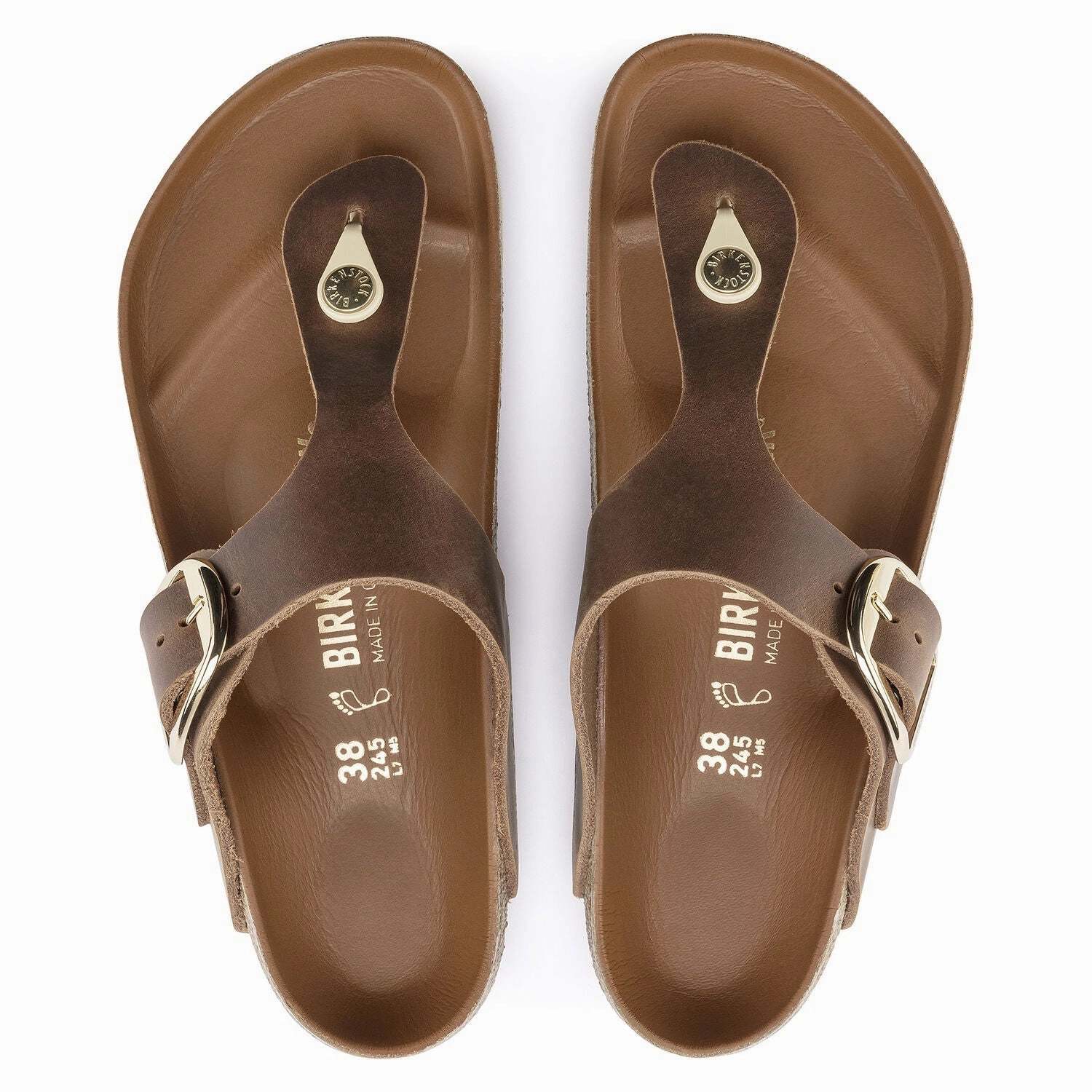 Smart Design Breathable Sandals Gizeh | Big Buckle | Leather | Cognac