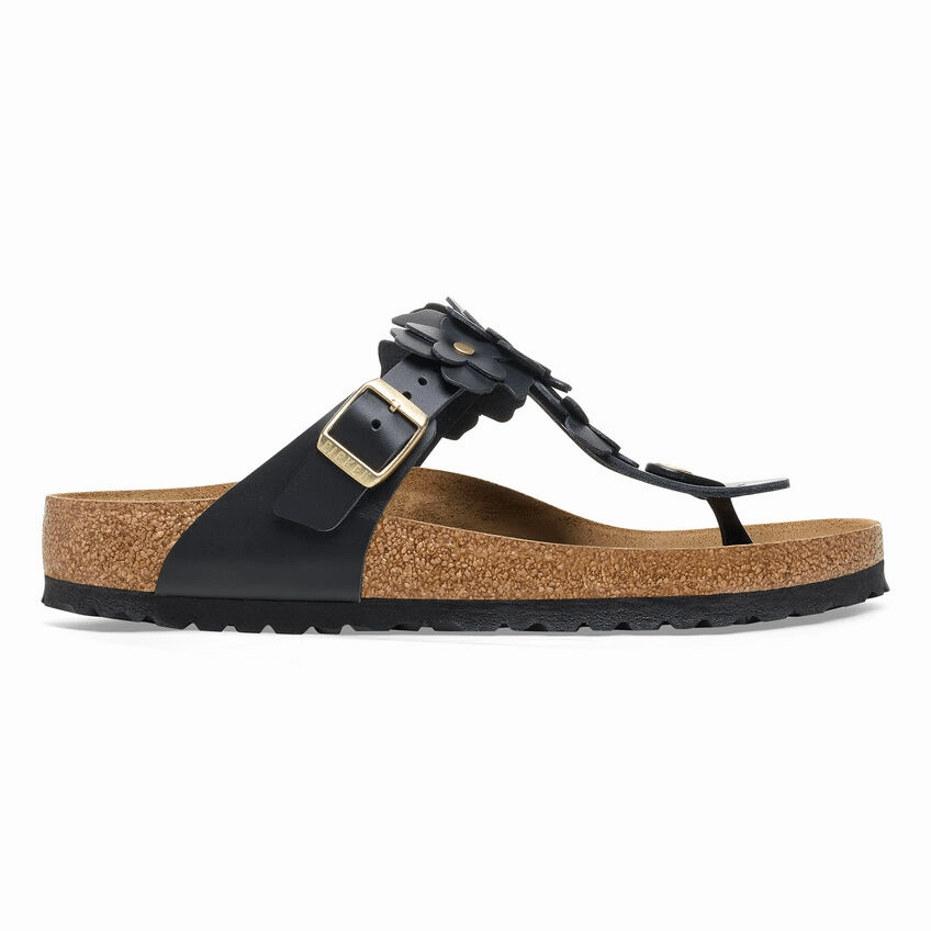 Sandal Sole Gizeh Flower | Leather | Black