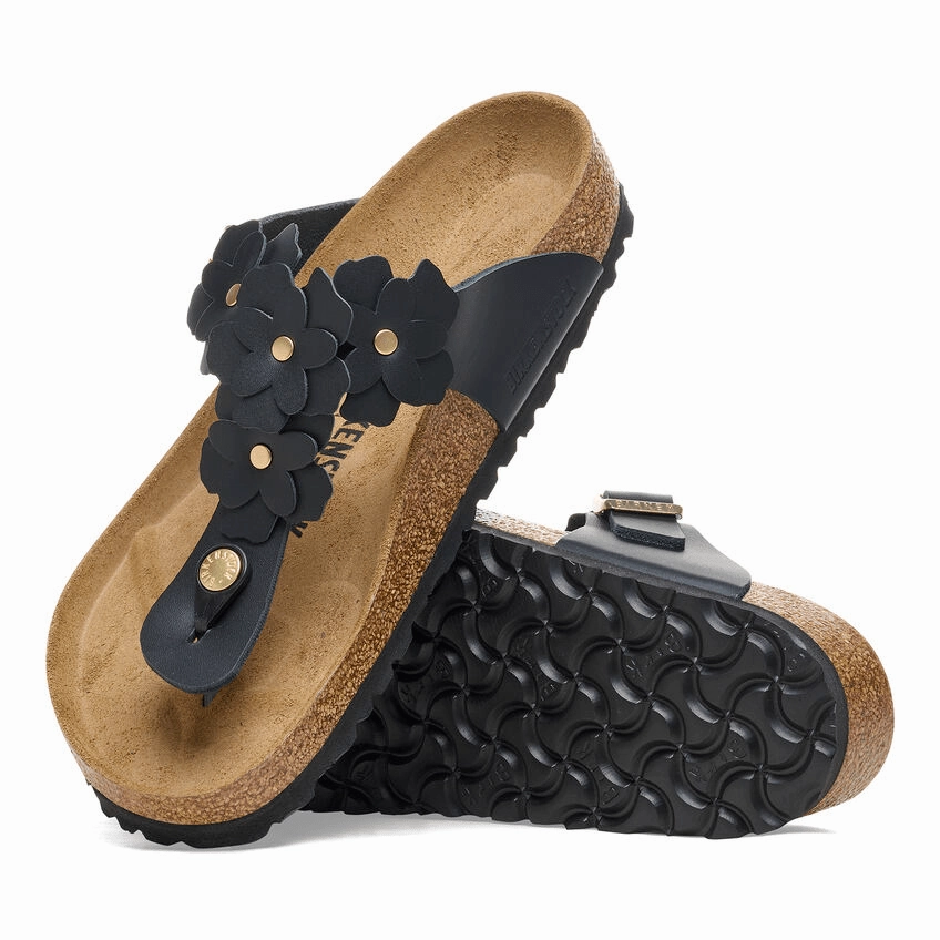 Gizeh Flower | Leather | Black Fashionable Beach Footwear Grip Safe