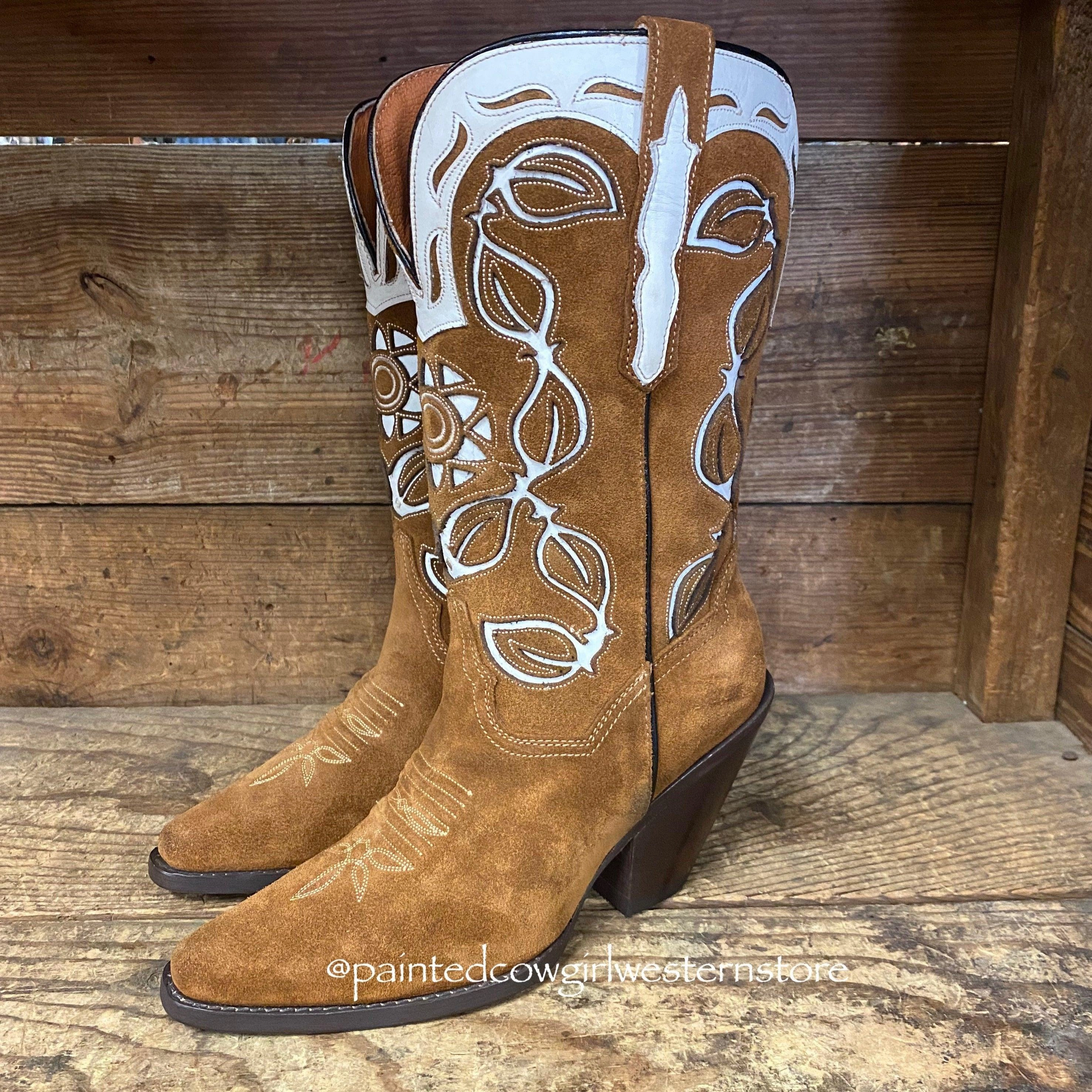 Outdoor Look Desert Wear Dan Post Women's Moni Brown Suede Snip Toe Cowgirl Boots DP4326