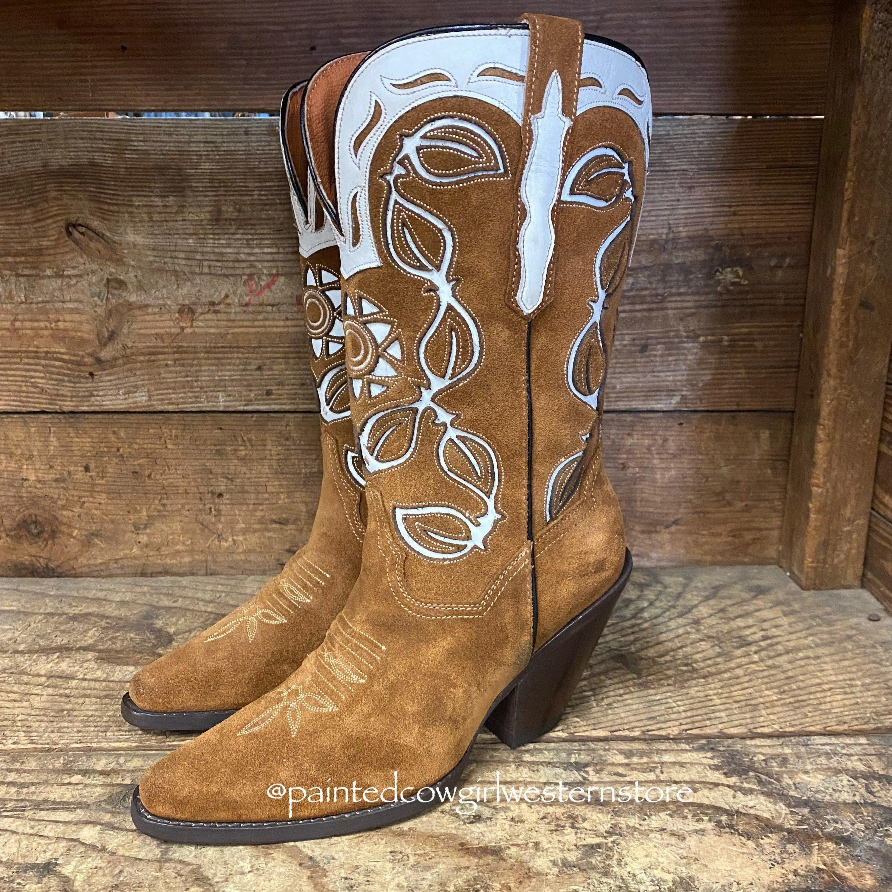 Dan Post Women's Moni Brown Suede Snip Toe Cowgirl Boots DP4326 Desert Expedition