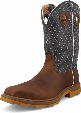 Twisted X Men's Bomber Leaather & Blue UltraLite Waterproof Nano Safety Toe Work Boots MULNW02 Comfortable Touch Urban Style