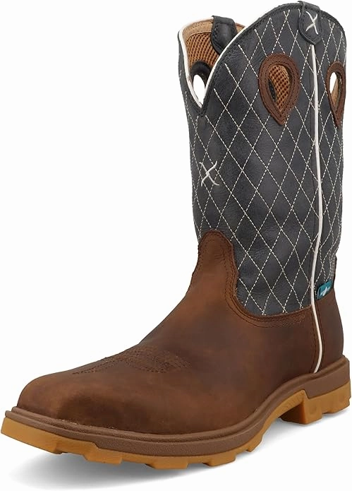 Twisted X Men's Bomber Leaather & Blue UltraLite Waterproof Nano Safety Toe Work Boots MULNW02 Comfortable Touch Urban Style