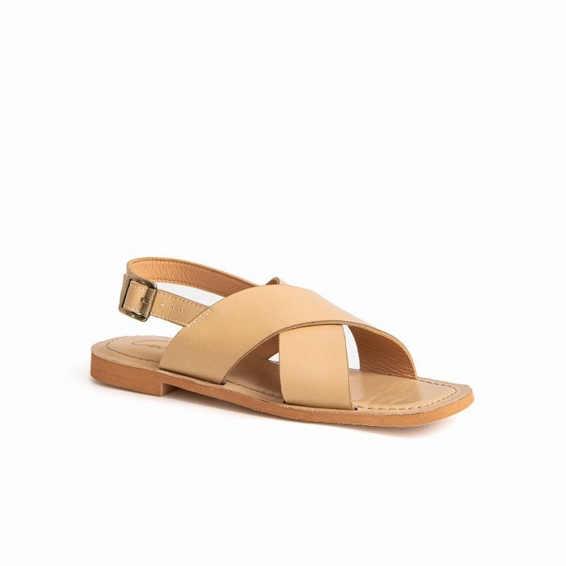 Samantha Criss-Cross Flat Sandal in Cow Leather Water-resistant Sturdy Construction