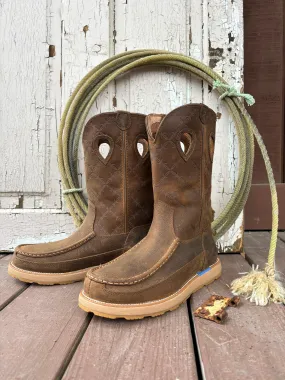 Shockproof Modern Appeal Twisted X Men's Brown Leather Waterproof Pull On Wedge Sole Work Boots MCBX001