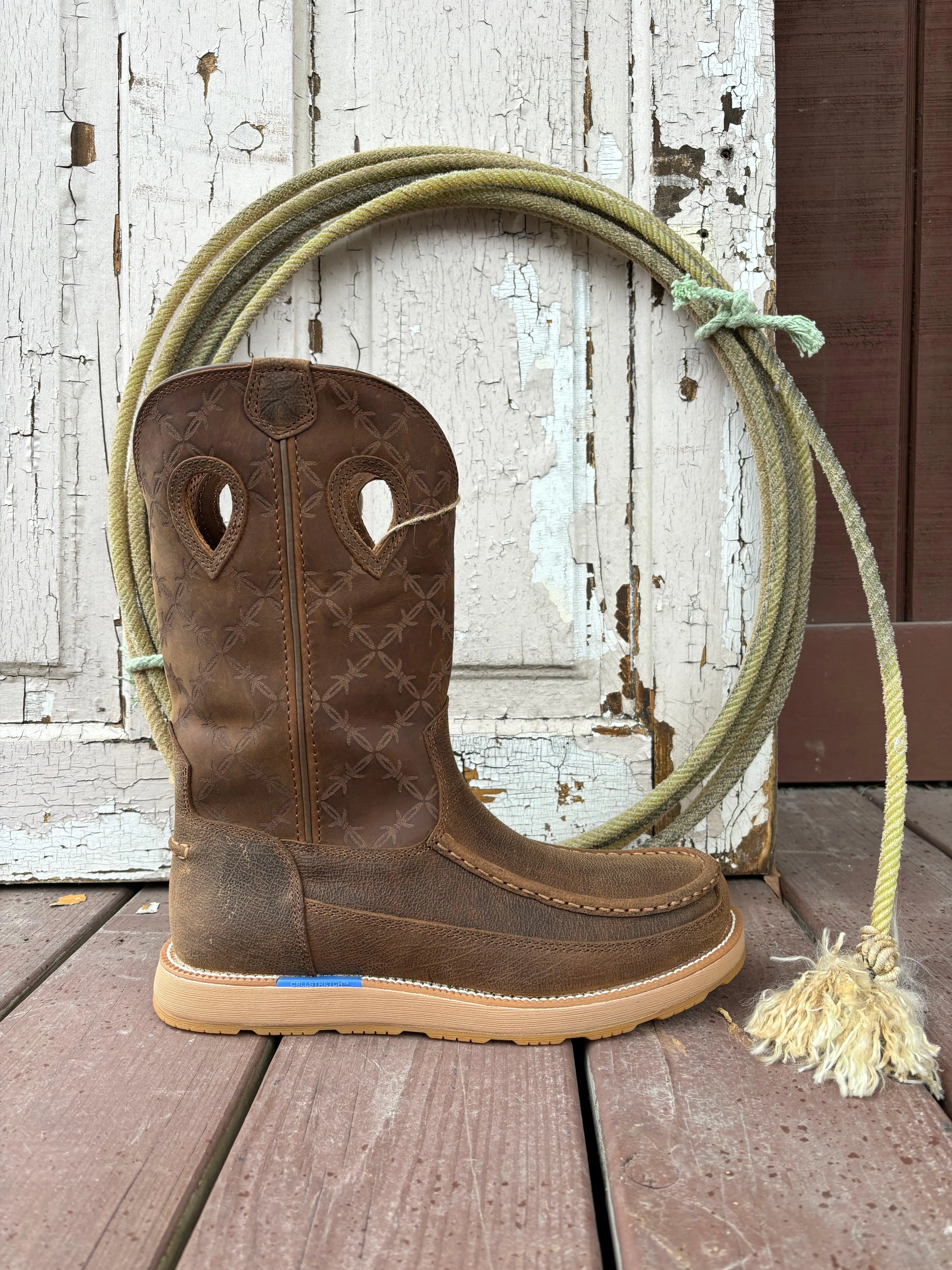 Twisted X Men's Brown Leather Waterproof Pull On Wedge Sole Work Boots MCBX001 Thermal Barrier Milan Shine