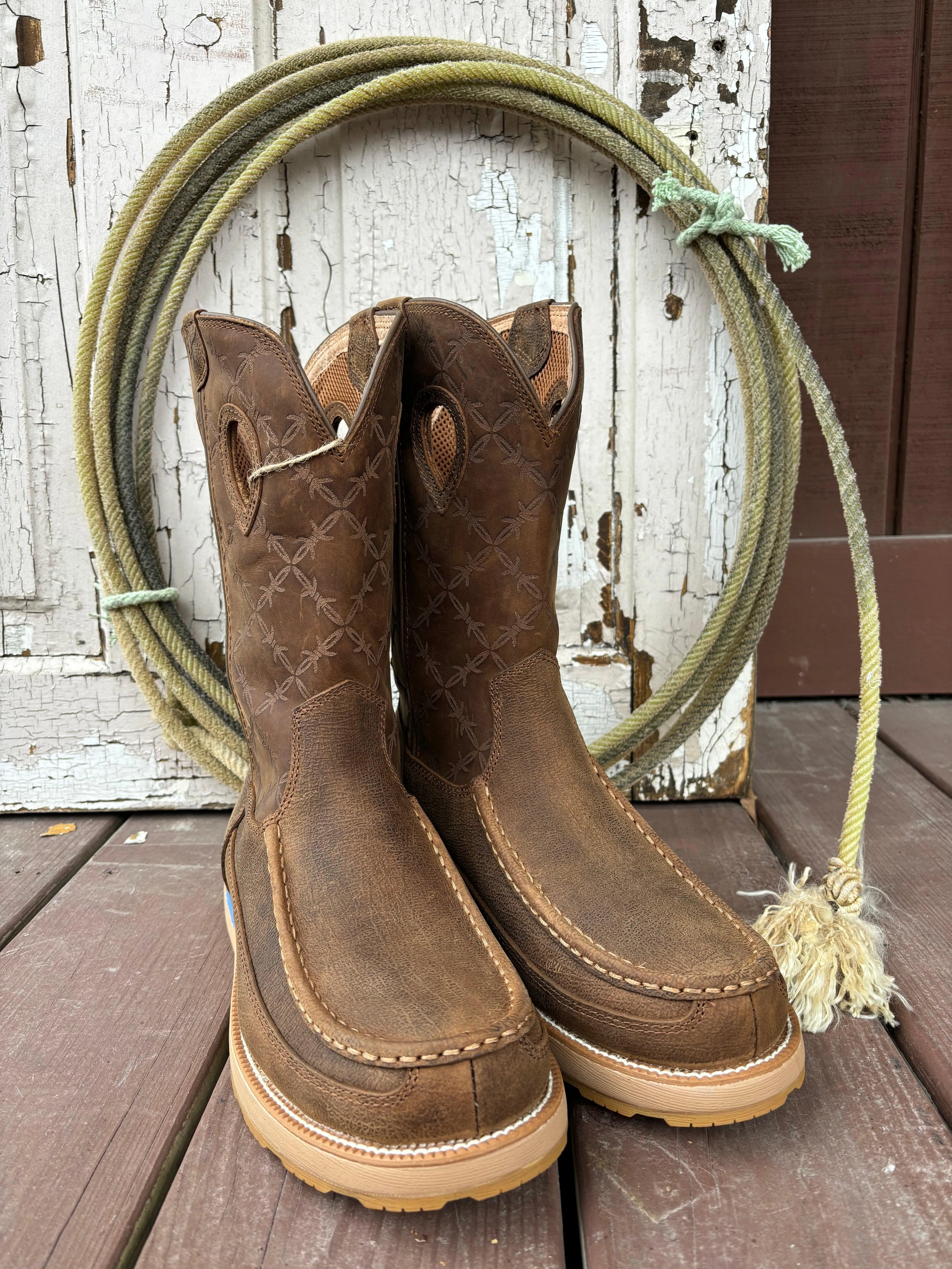 Twisted X Men's Brown Leather Waterproof Pull On Wedge Sole Work Boots MCBX001 High-performance