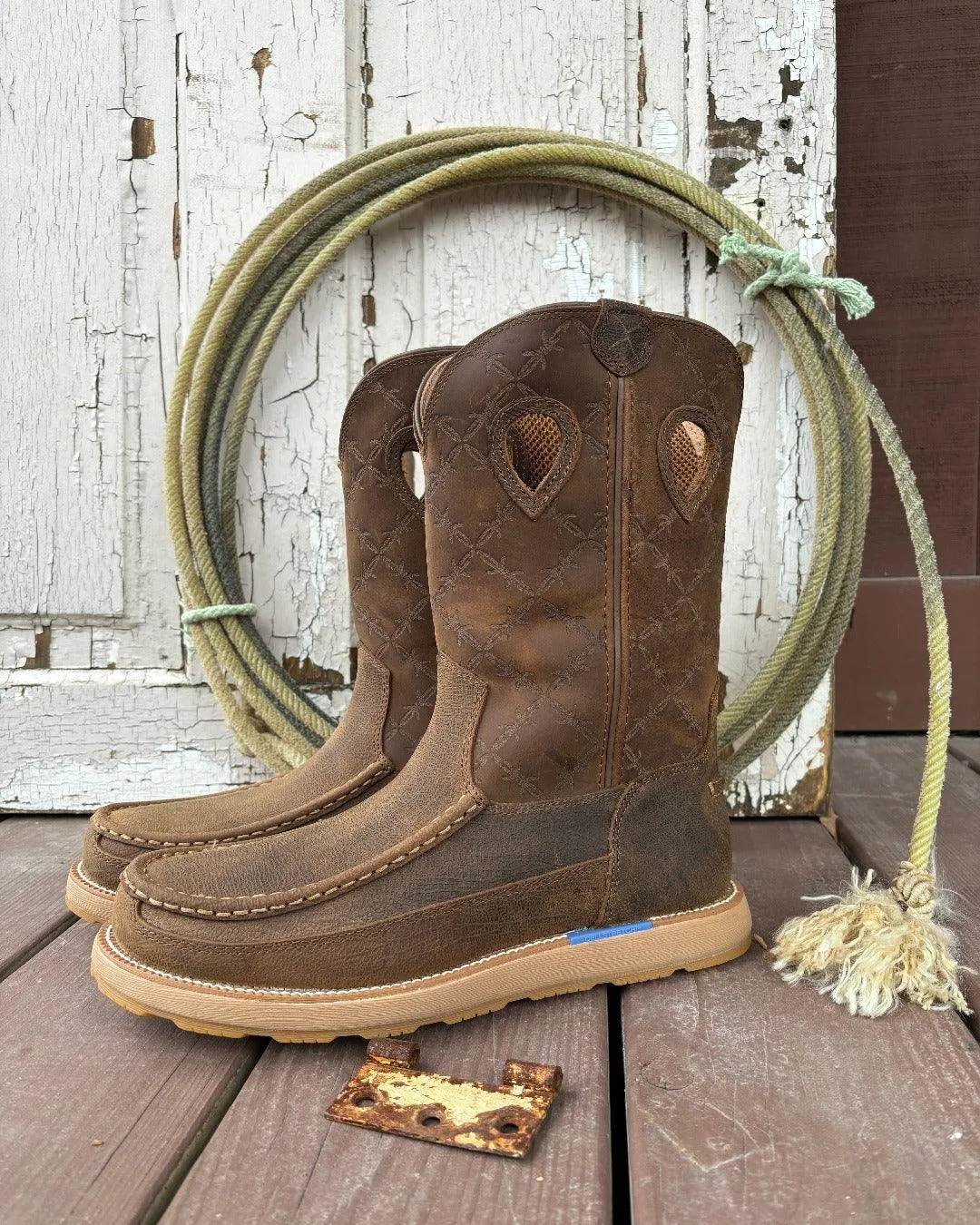 Clean Silhouette Deep Black Twisted X Men's Brown Leather Waterproof Pull On Wedge Sole Work Boots MCBX001