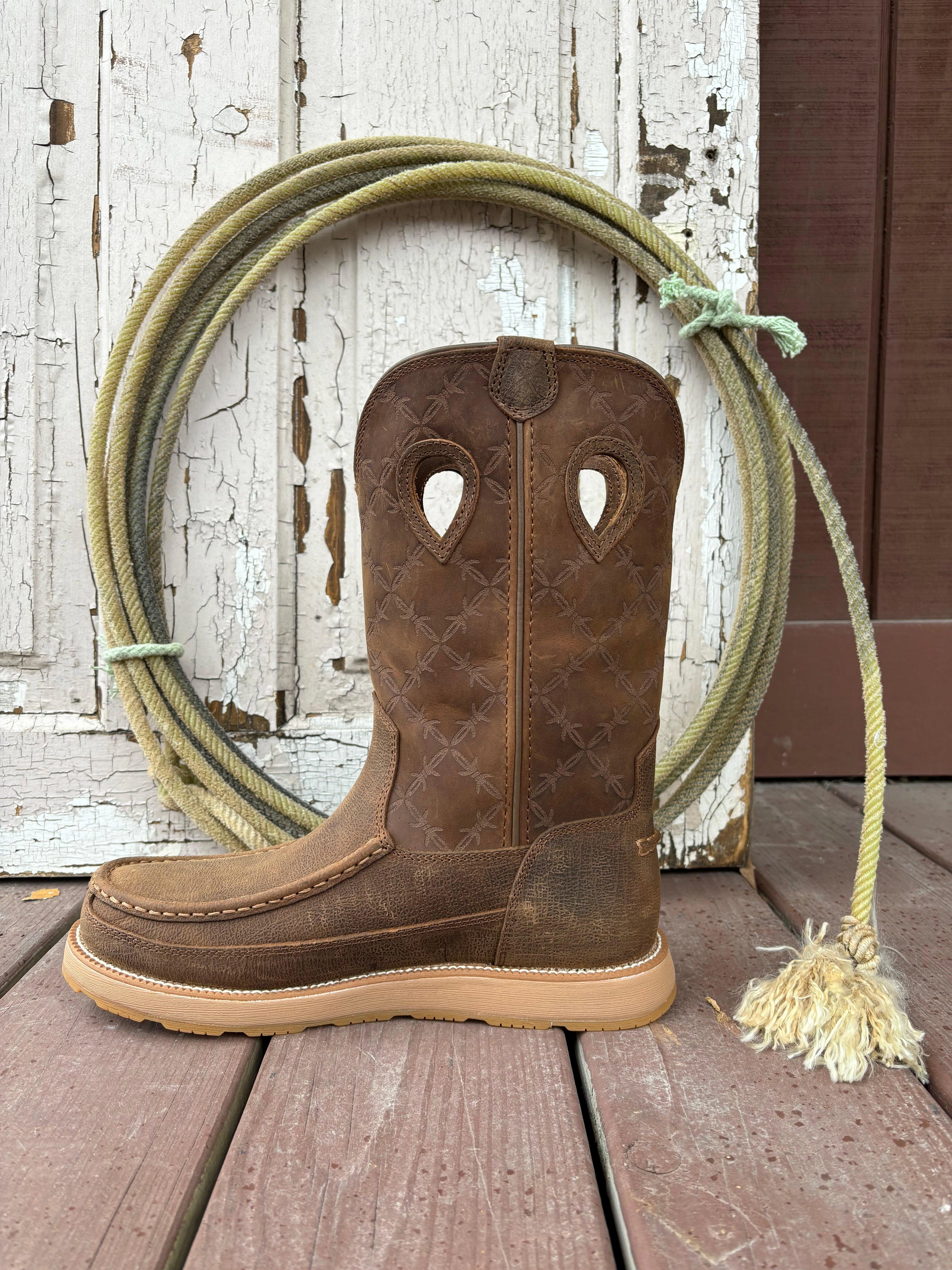 Twisted X Men's Brown Leather Waterproof Pull On Wedge Sole Work Boots MCBX001 Textile Lining Graduation Ceremony