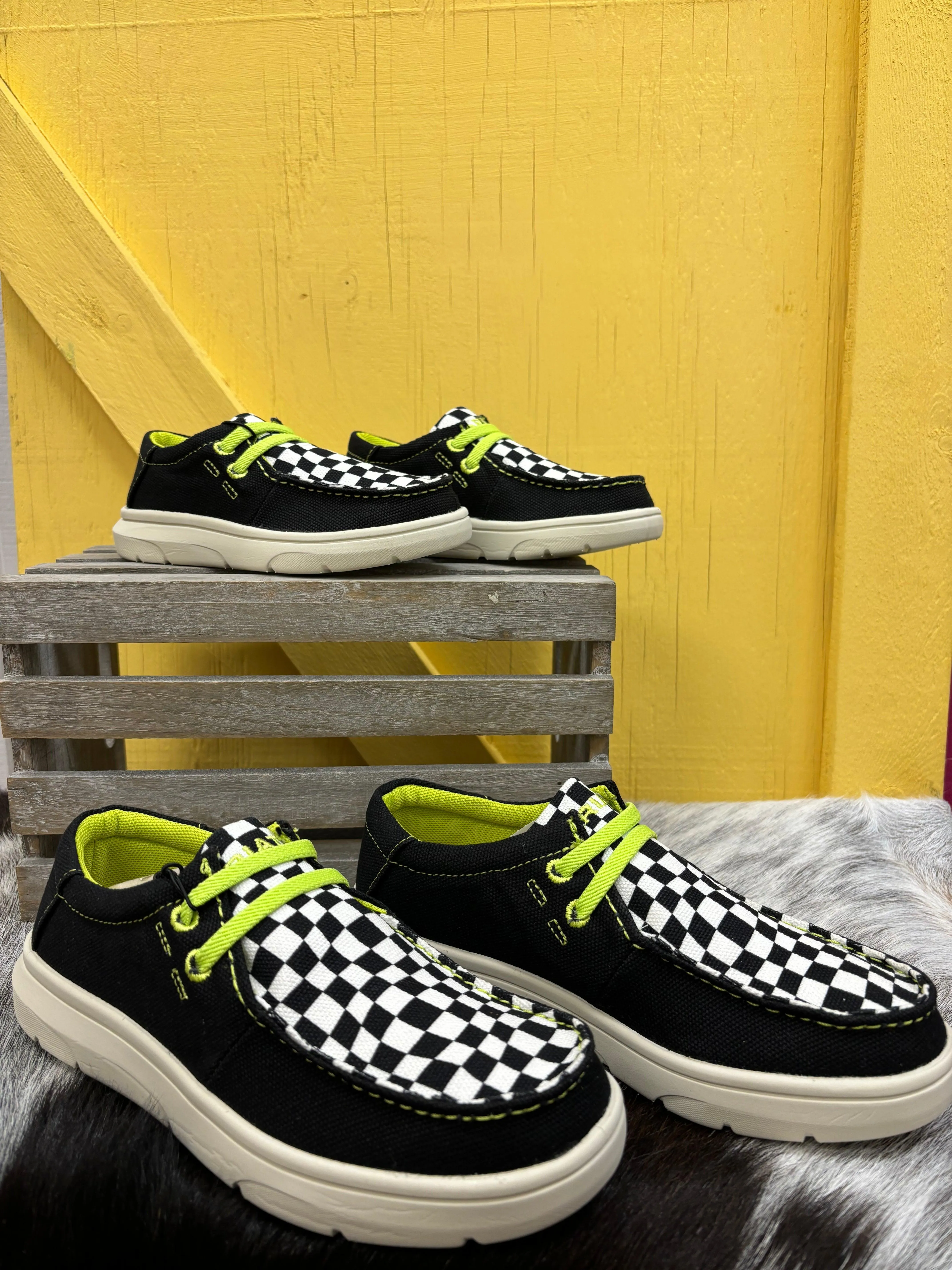 Ariat Youth Black Grid Hilo Moc Toe Canvas Casual Shoes 10050912 High Traction Daily Movement