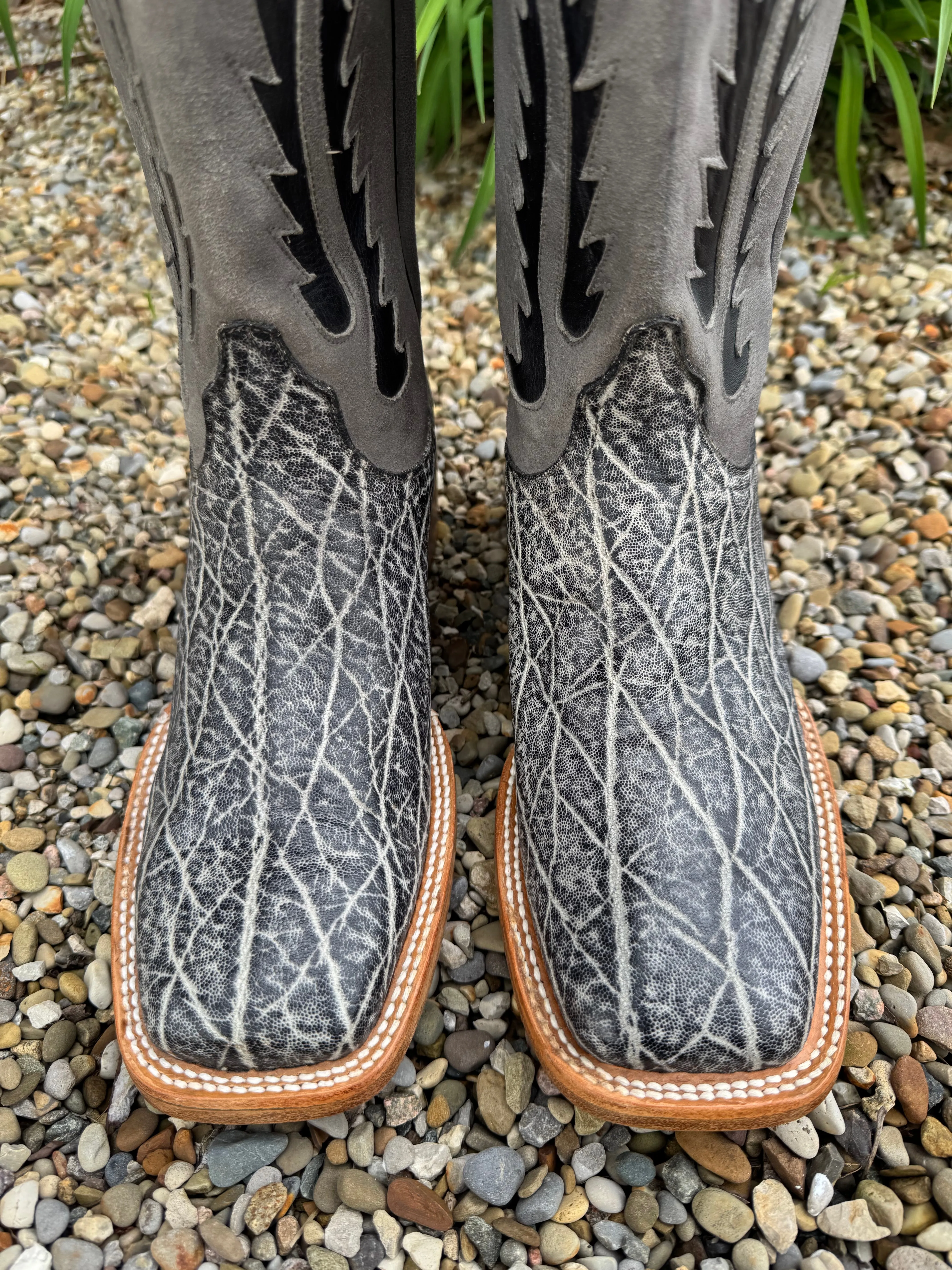 Block Heel Black Jack Mens Ice Grey Elephant Square Toe Cowboy Boots IG8011-96