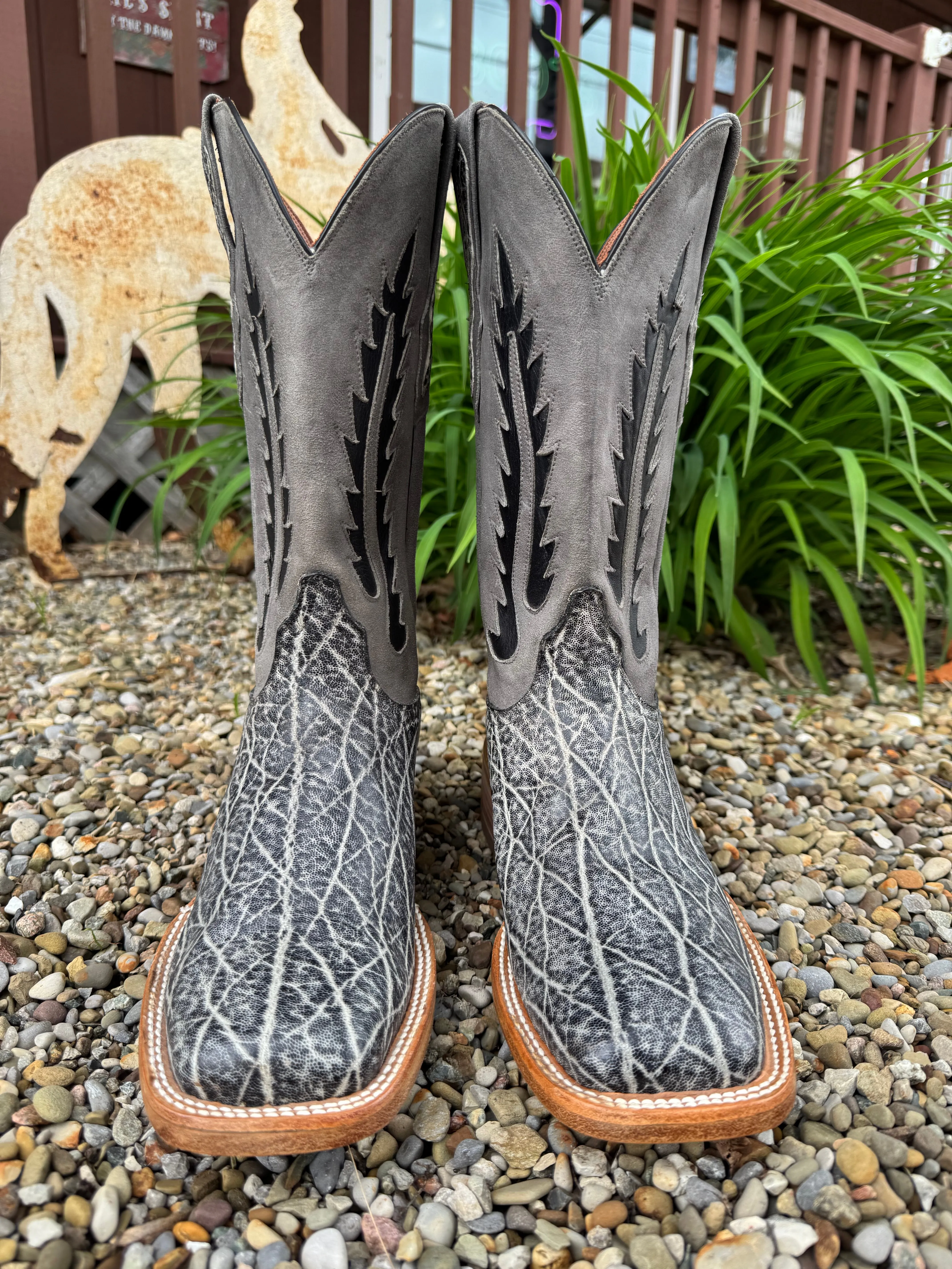 Anti-Slip Sole Work Approved Black Jack Mens Ice Grey Elephant Square Toe Cowboy Boots IG8011-96