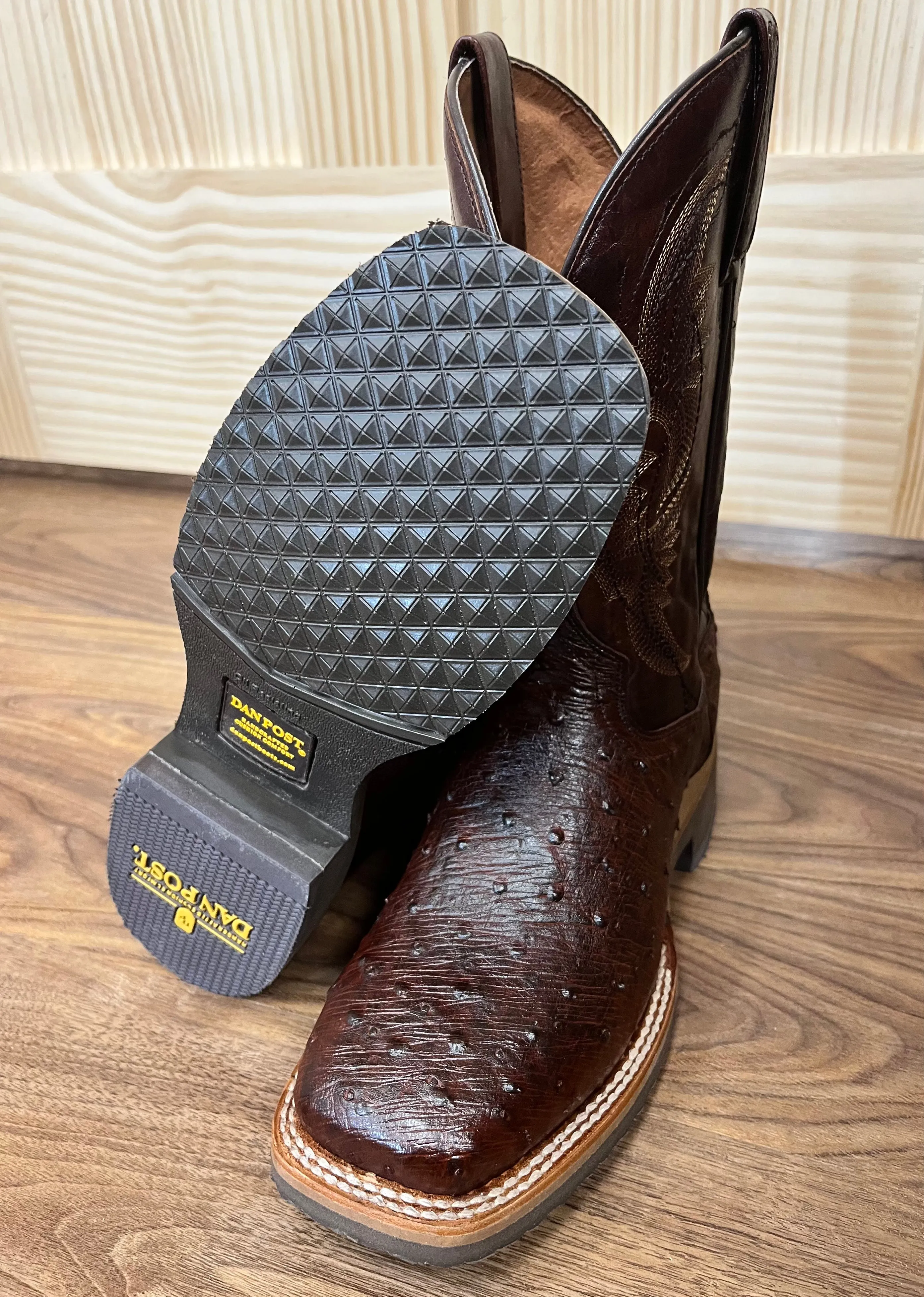 Dan Post Men's Dark Brown Tobacco Full Quill Ostrich Square Toe Cowboy Boots DP5711 Ultimate Style