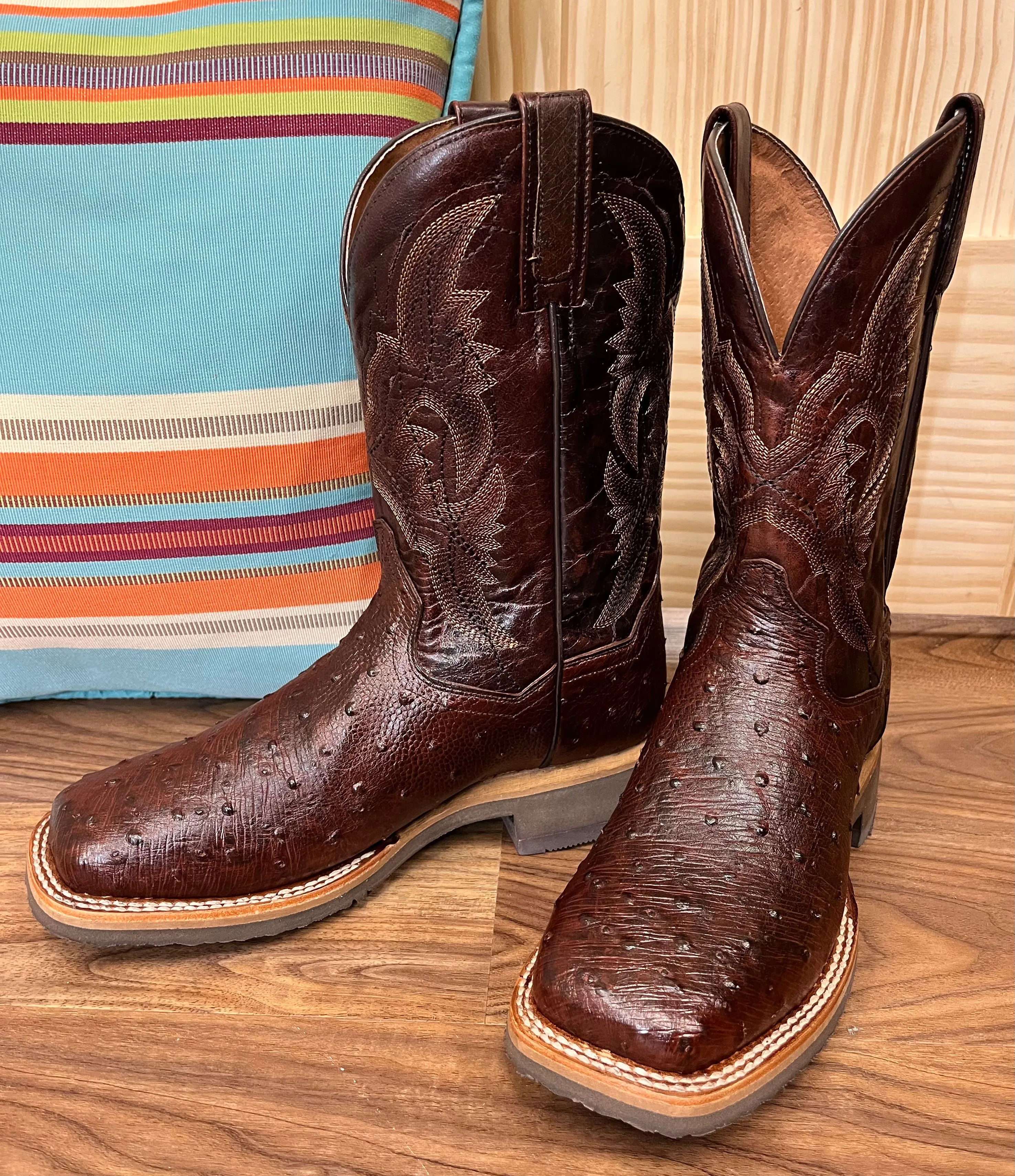 ShockAbsorbing Dan Post Men's Dark Brown Tobacco Full Quill Ostrich Square Toe Cowboy Boots DP5711