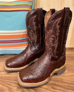 Dan Post Men's Dark Brown Tobacco Full Quill Ostrich Square Toe Cowboy Boots DP5711 Tough Weather Pull-on style
