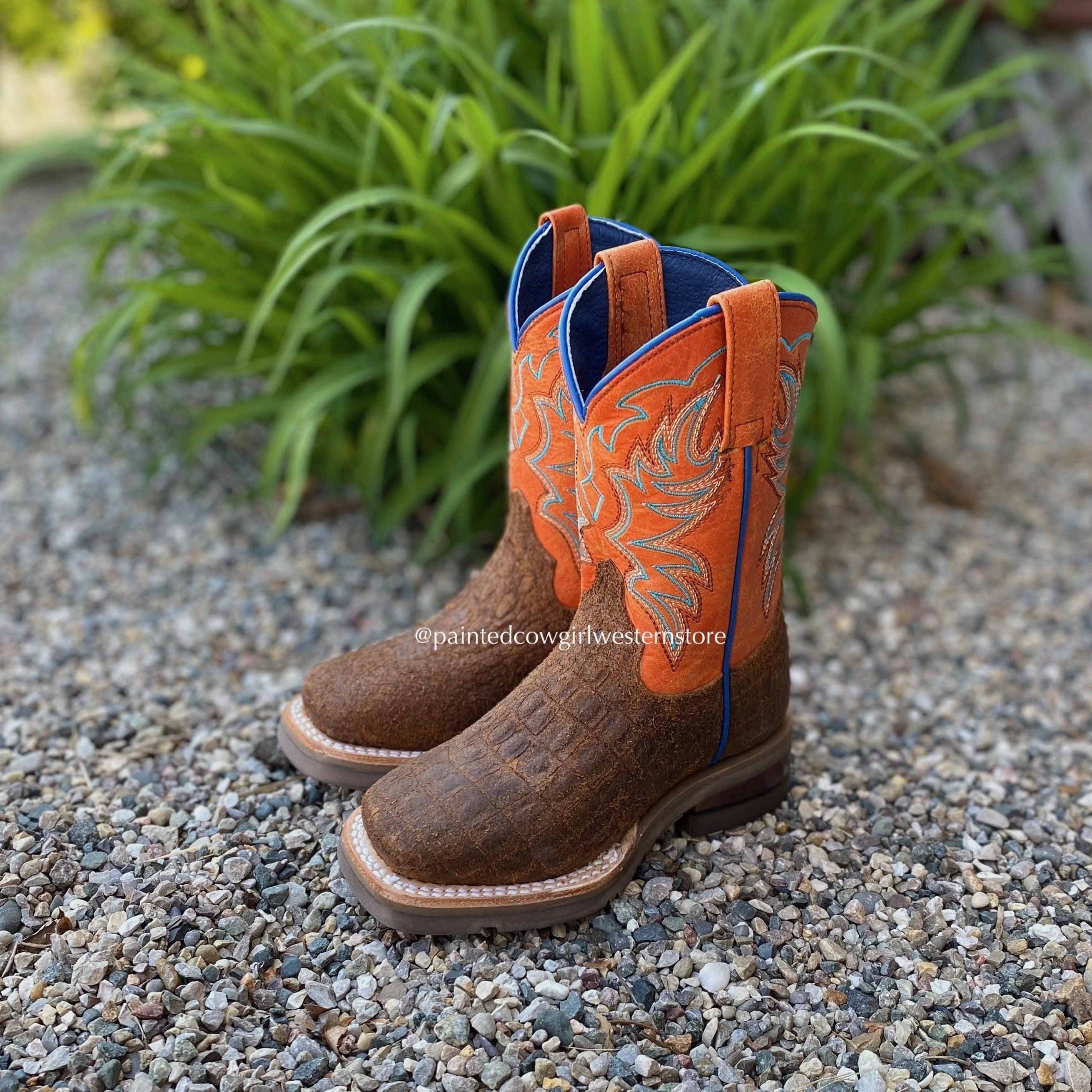 Roper Boy's Brown Caiman Print Square Toe Cowboy Boots 7019-1662 Trendy Design